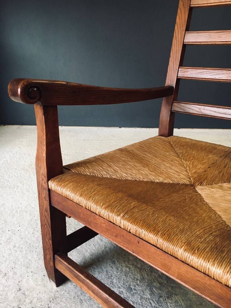 photo buy Rustieke Xl Fauteuil Van Massief Eiken En Riet, Frankrijk, Ca. Jaren 1930