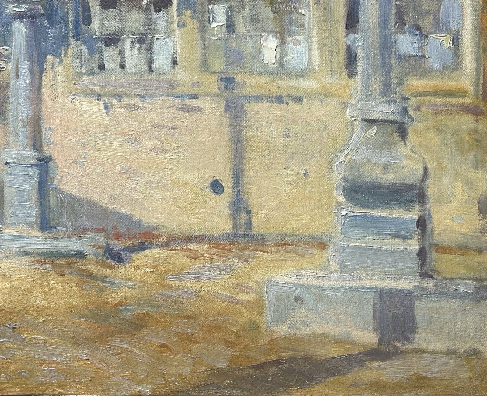 Framed Antique Impressionist Oil Painting – Town Scene, Architecture, Cityscape photo vintage