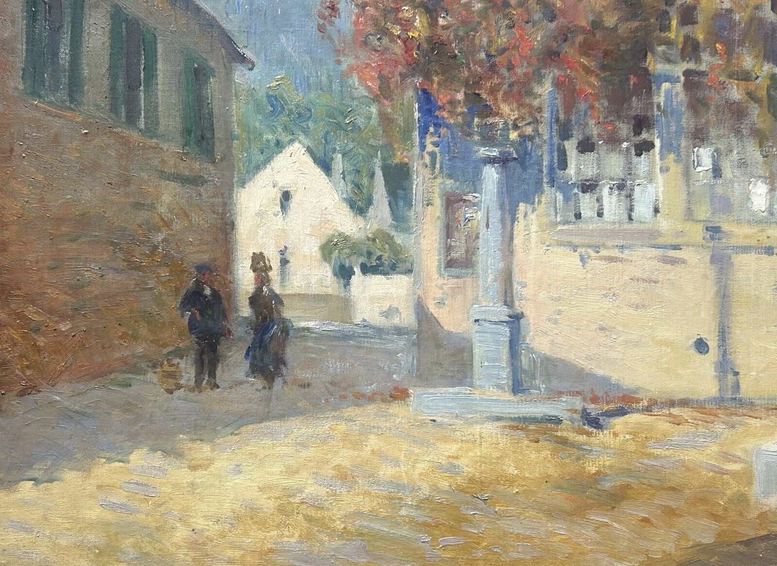 Art Framed Antique Impressionist Oil Painting – Town Scene, Architecture, Cityscape photo