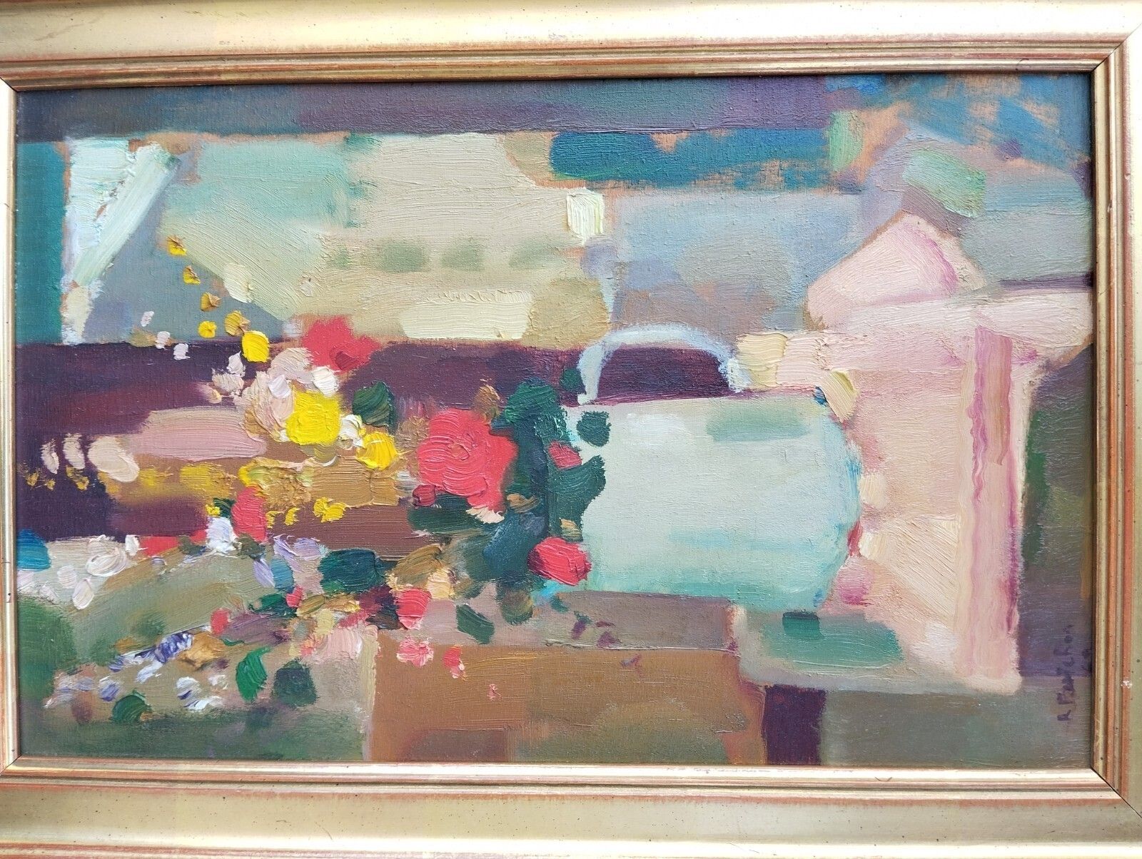 1450.0 Fine Cubist Oil On Panel – Signed Floral Artwork photo
