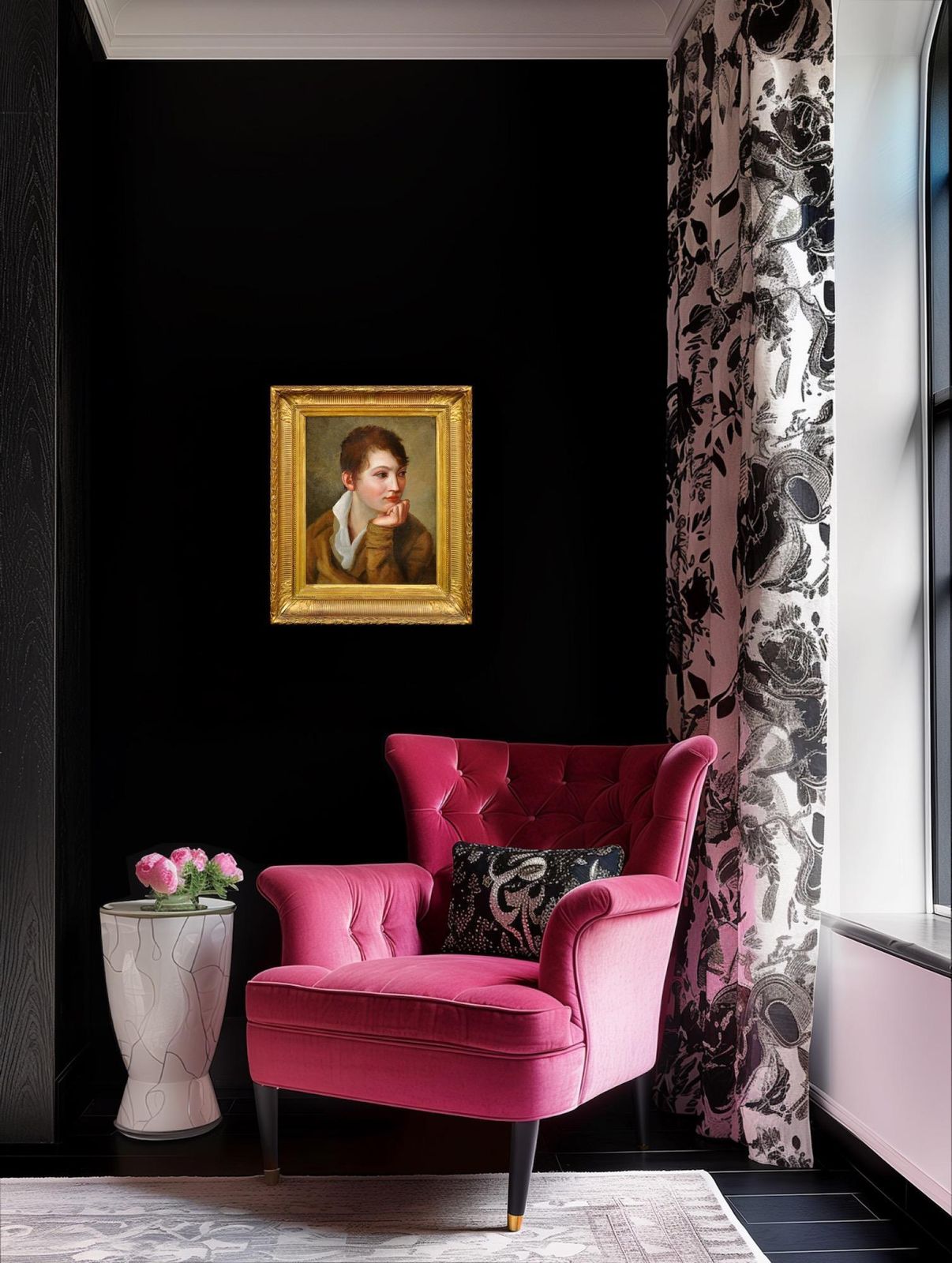 Late 18th Or Early 19th Century Portrait Of La Gamine With Androgynous Charm. Oil On Canvas. Framed. photo 9895.0