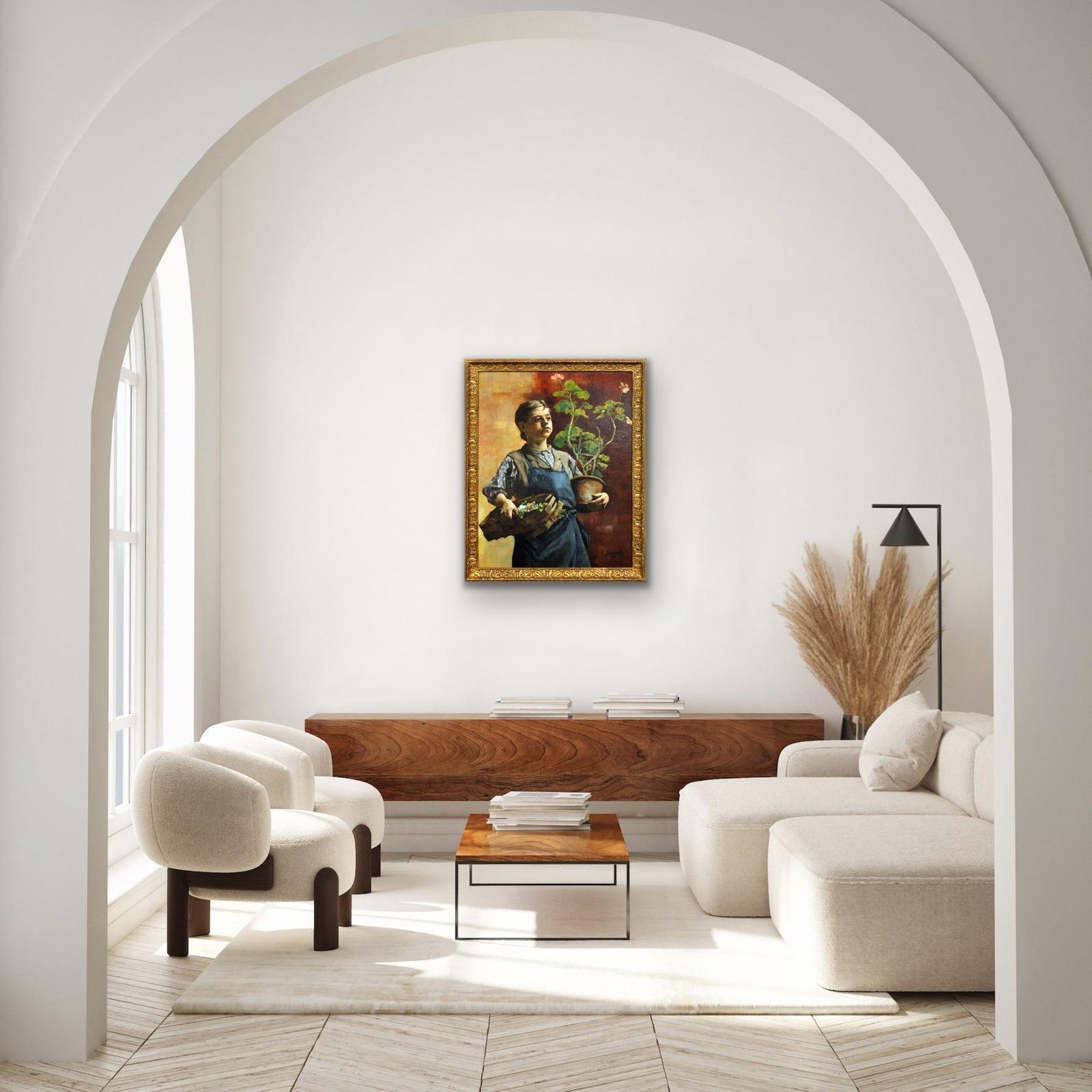 François Gailliard 1861 To 1932. Le Petit Jardinier. A Belgian Master Of Light And Form. Framed 1887 Luminist Oil Painting. photo vinterior