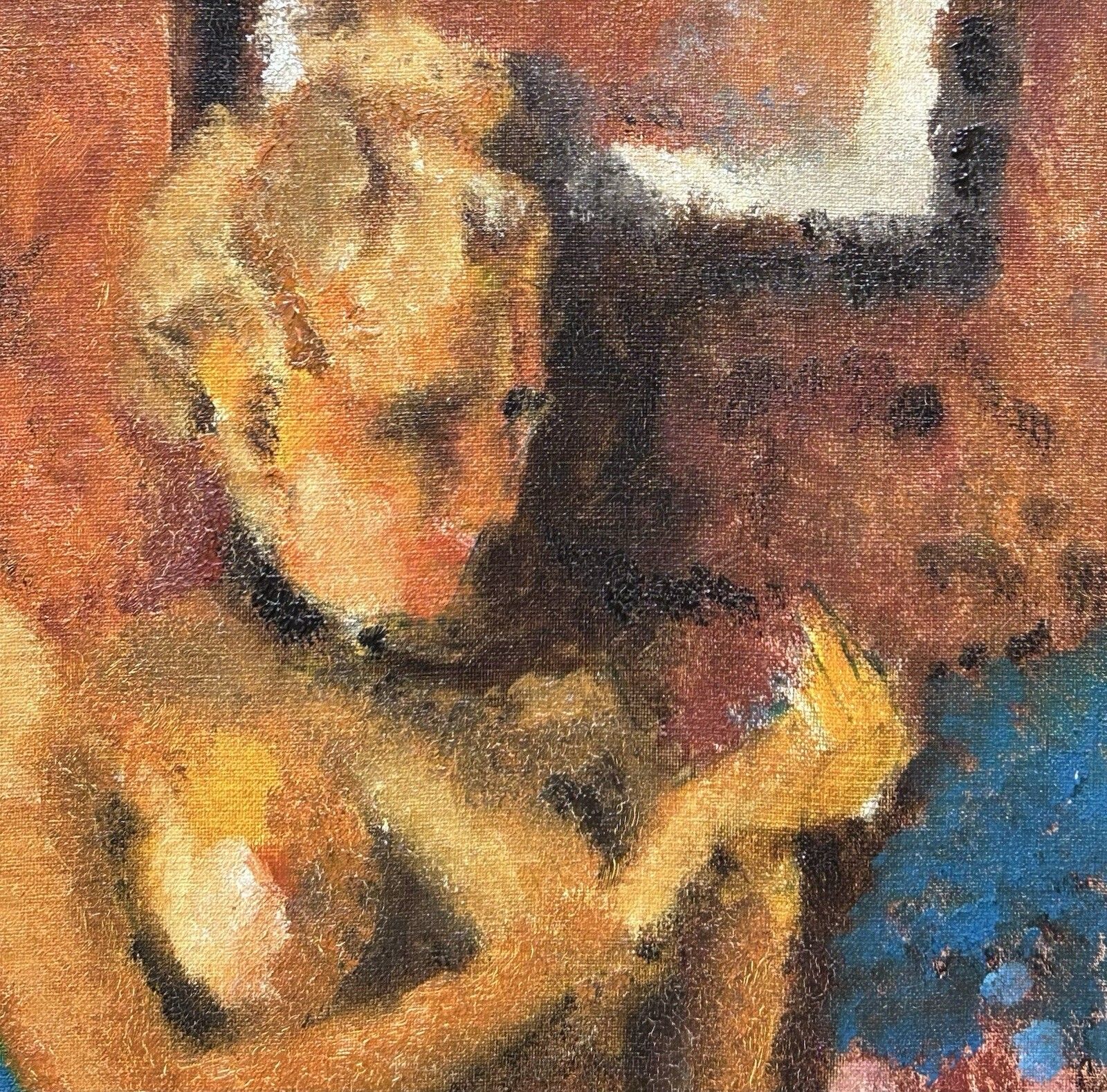 1920s Original Expressionist Oil On Canvas – Young Woman, Nude Portrait photo vintage