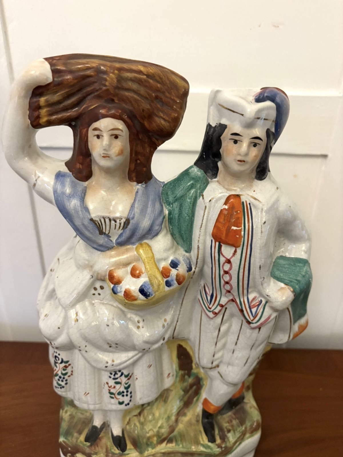 Antique Staffordshire Flatback Of A Country Couple photo vinterior