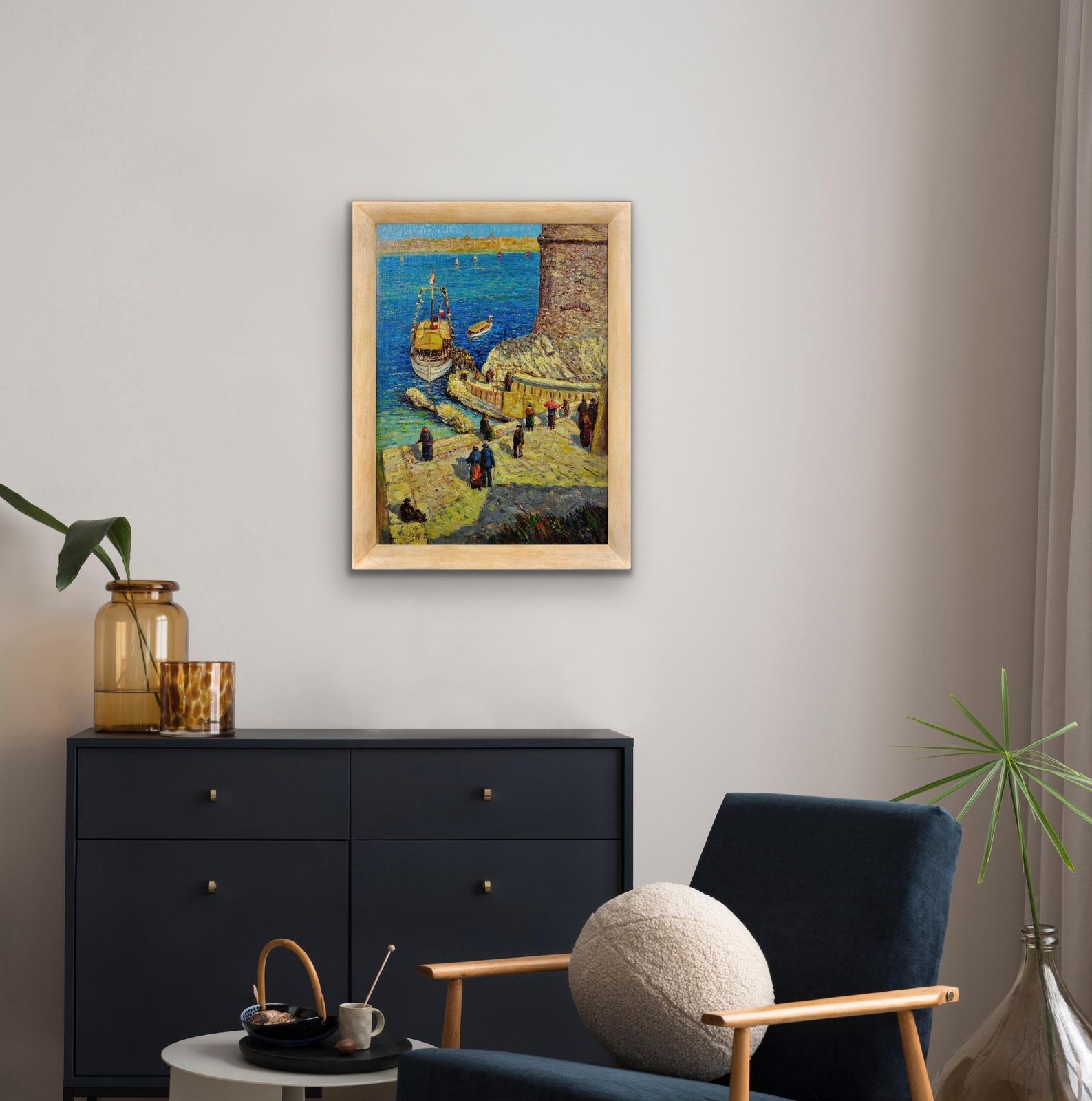 9895.0 Jean Baptiste Olive 1848 To 1936. French. Le Château D'if. Frioul Archipelago. Framed Marseille Coastal Oil Painting. photo
