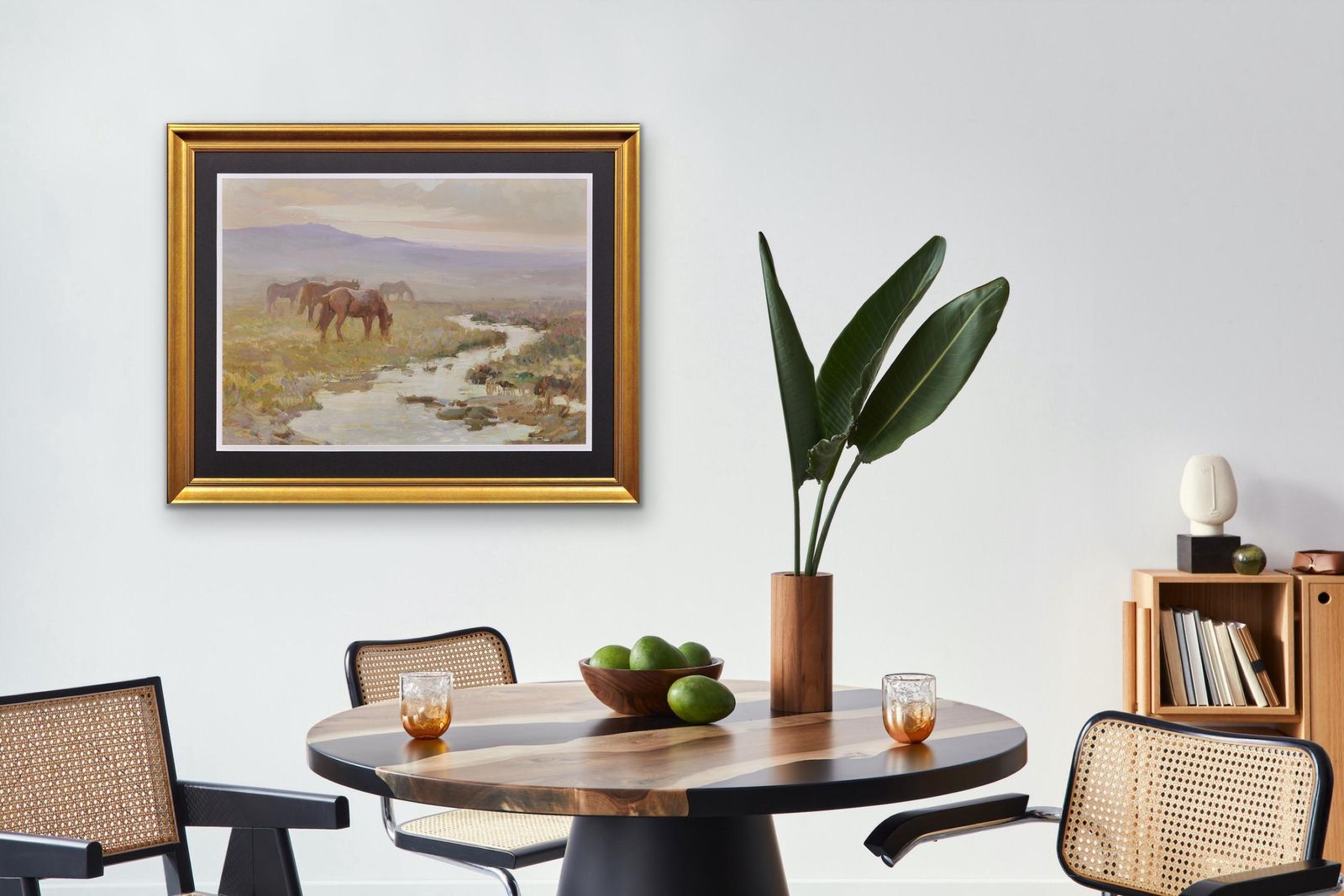 Art Charles Walter Simpson 1885 To 1971. English. Dartmoor Ponies. Devon National Park Landscape. Framed 1930s West Country Oil Painting Of Wild Horses. photo