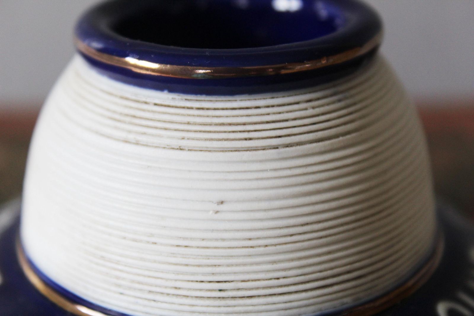 Vintage Ribbed Porcelaine French Pyrogene, Match Striker, Match Holder, Collector Advertising, Blue And White, Gold Rims, Absinthe Chaplet photo Home Decor