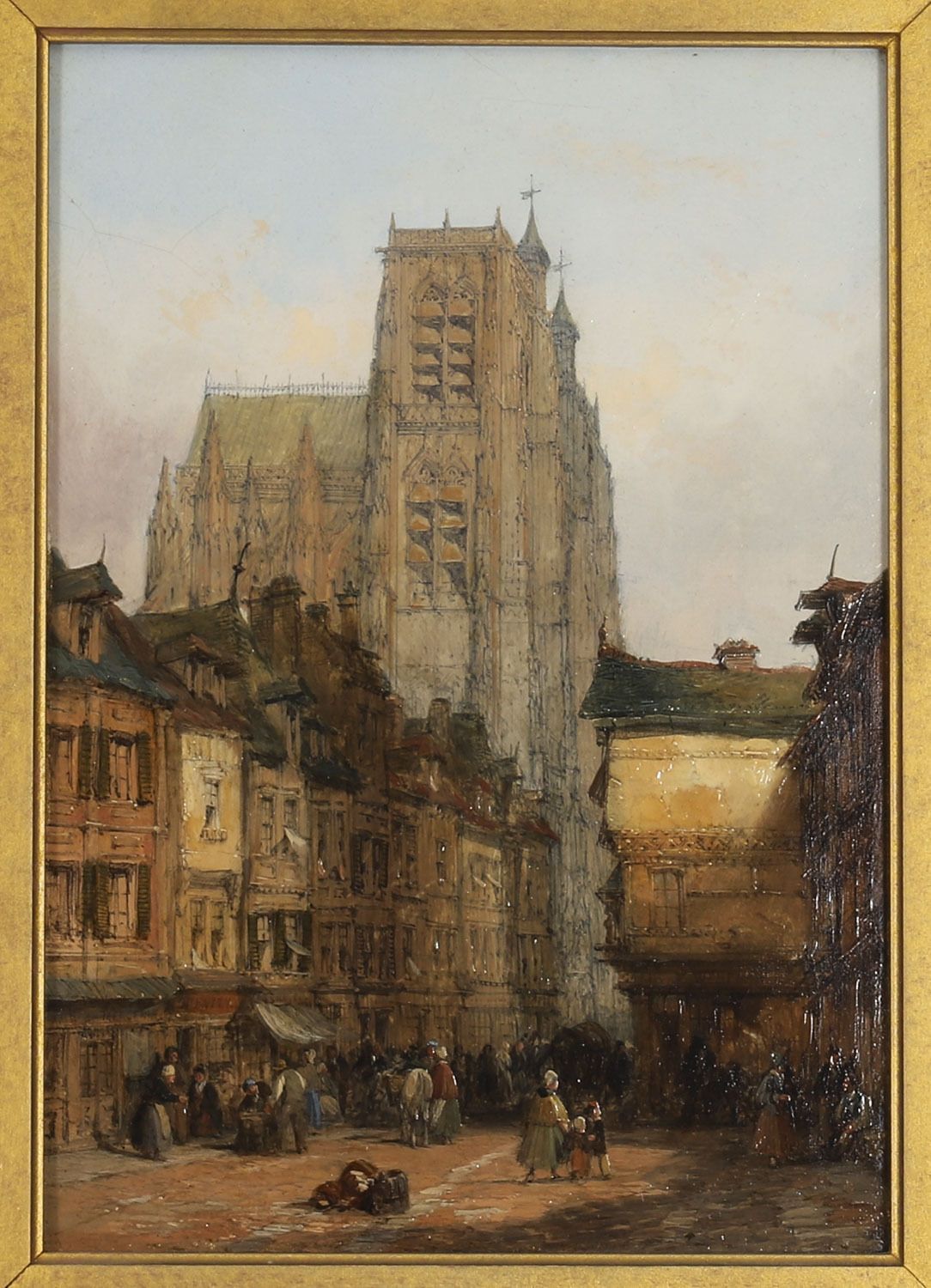 Antique Pair Of Architectural Views Oil Paintings Lewis J Wood Early 19th C photo for sale