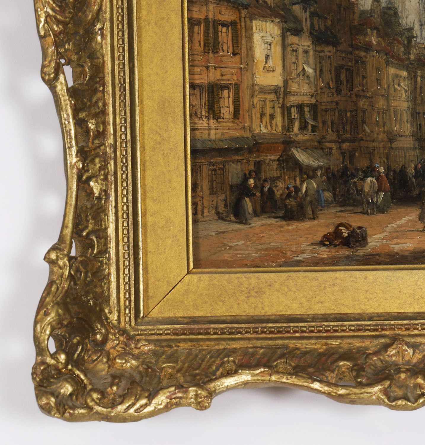 Antique Pair Of Architectural Views Oil Paintings Lewis J Wood Early 19th C photo vintage