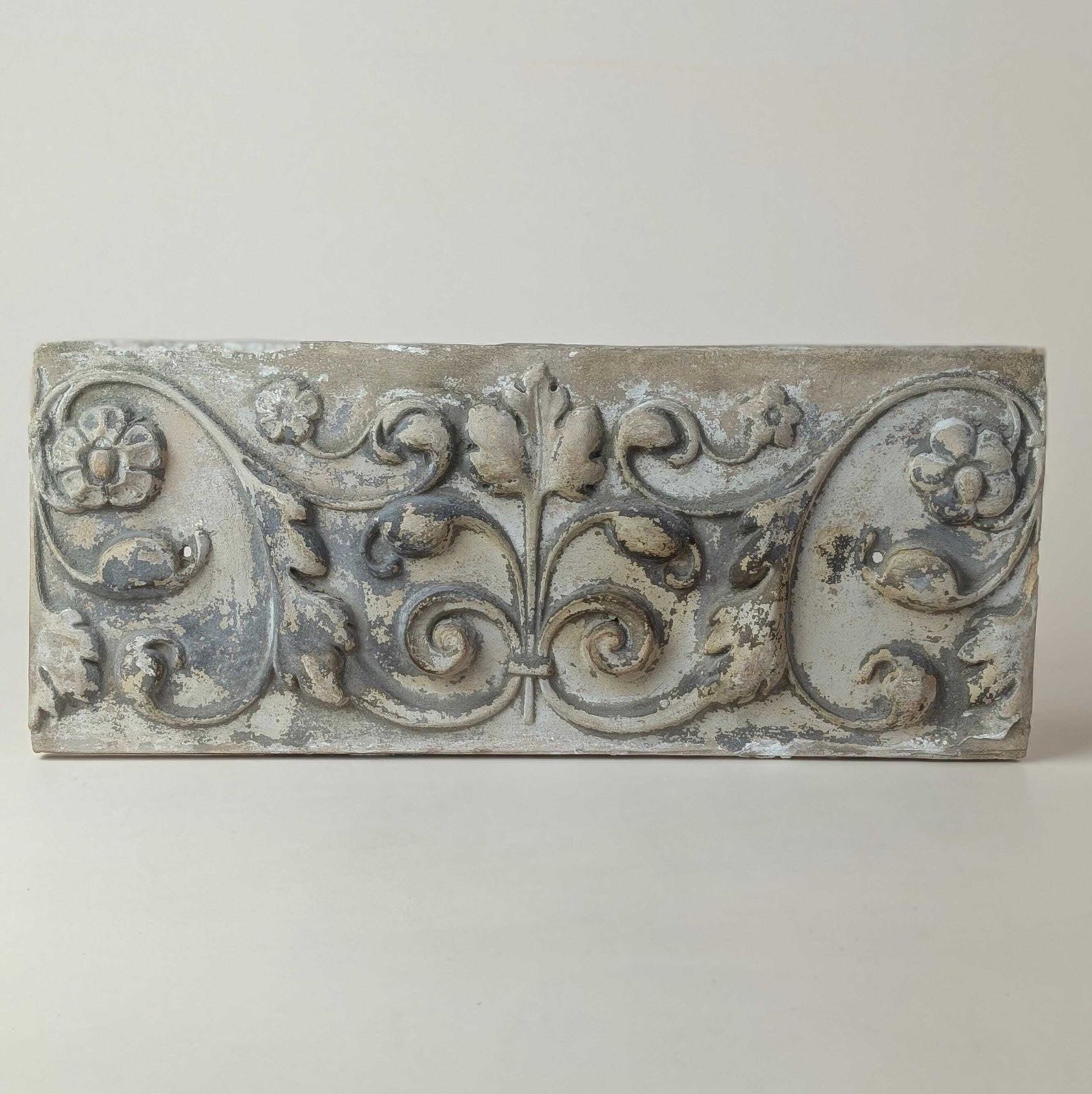 Antique French Century Terracotta Floral 19th Century Architectural Bas Relief Plaque Wall Art