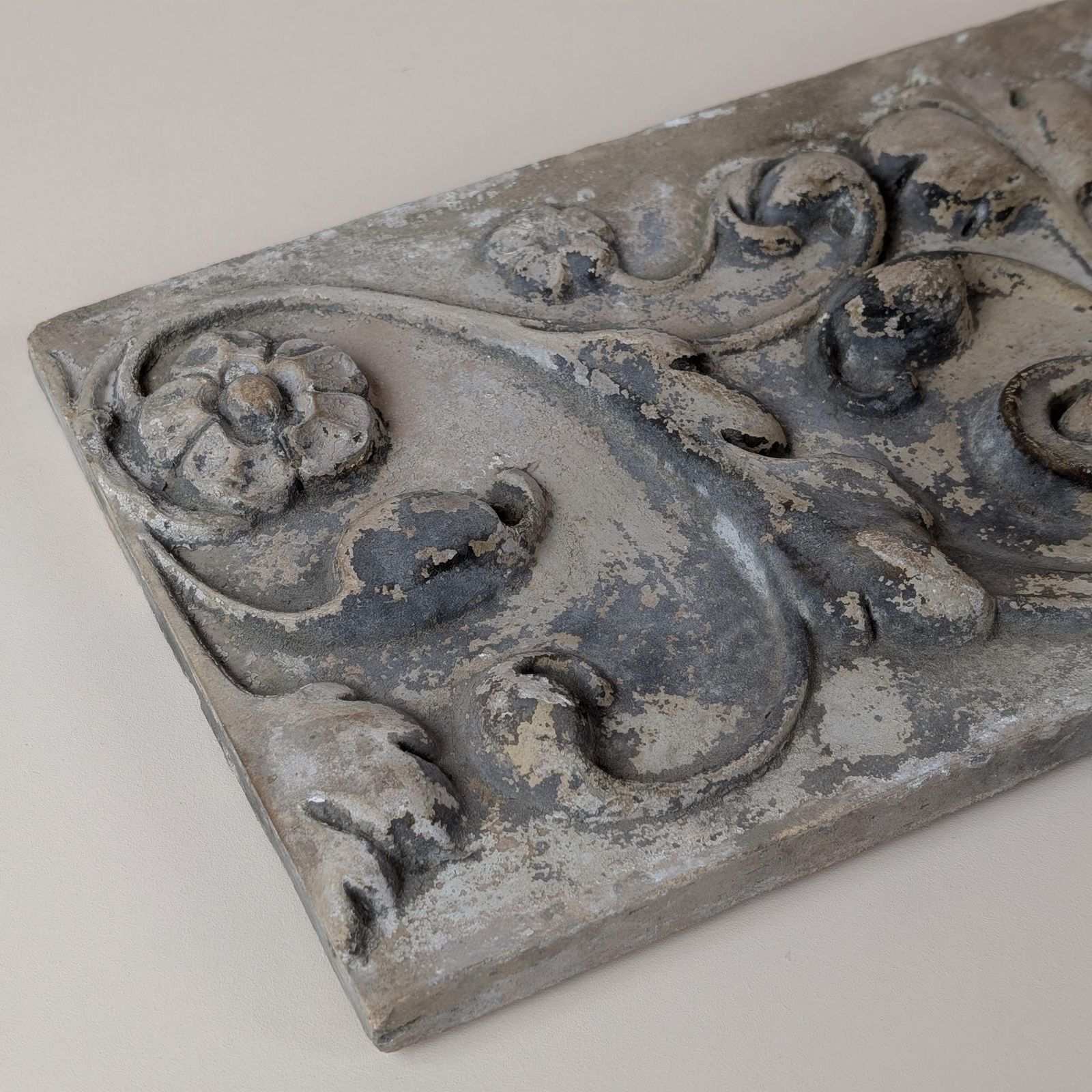 Antique French Century Terracotta Floral 19th Century Architectural Bas Relief Plaque Wall Art photo vintage