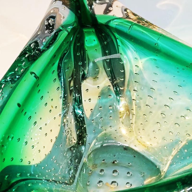 photo furniture 1960s Big Triangular Ashtray Or Catch All In Murano Glass With Air Bubble. Made In Italy.