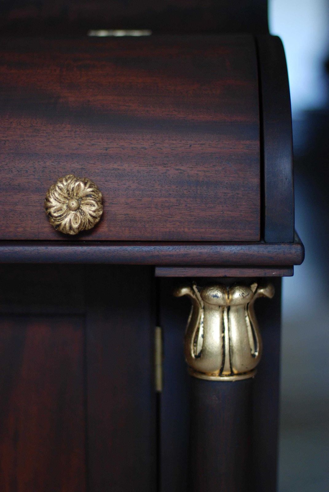 photo for sale Antique Mahogany Cylinder Writing Bureau Chiffonier