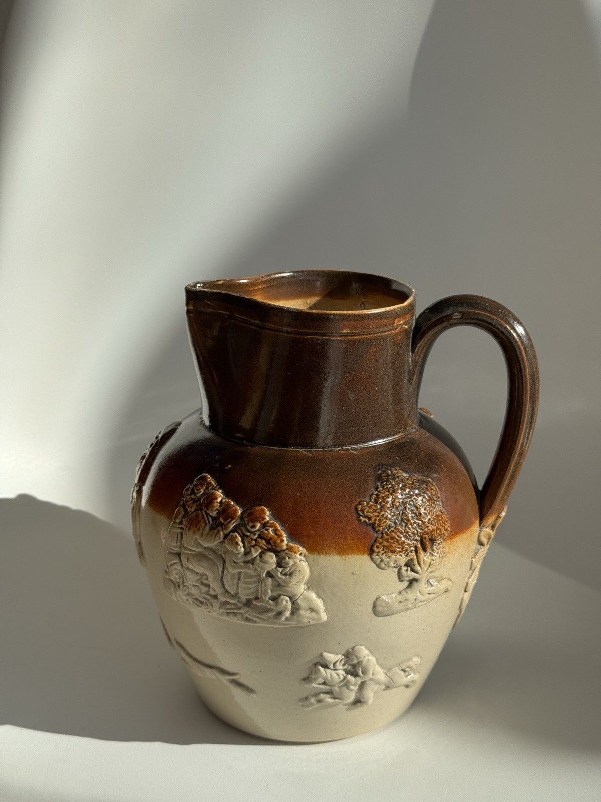 Large Antique Doulton Lambeth Pottery Salt Glaze Jug C1880 photo vinterior