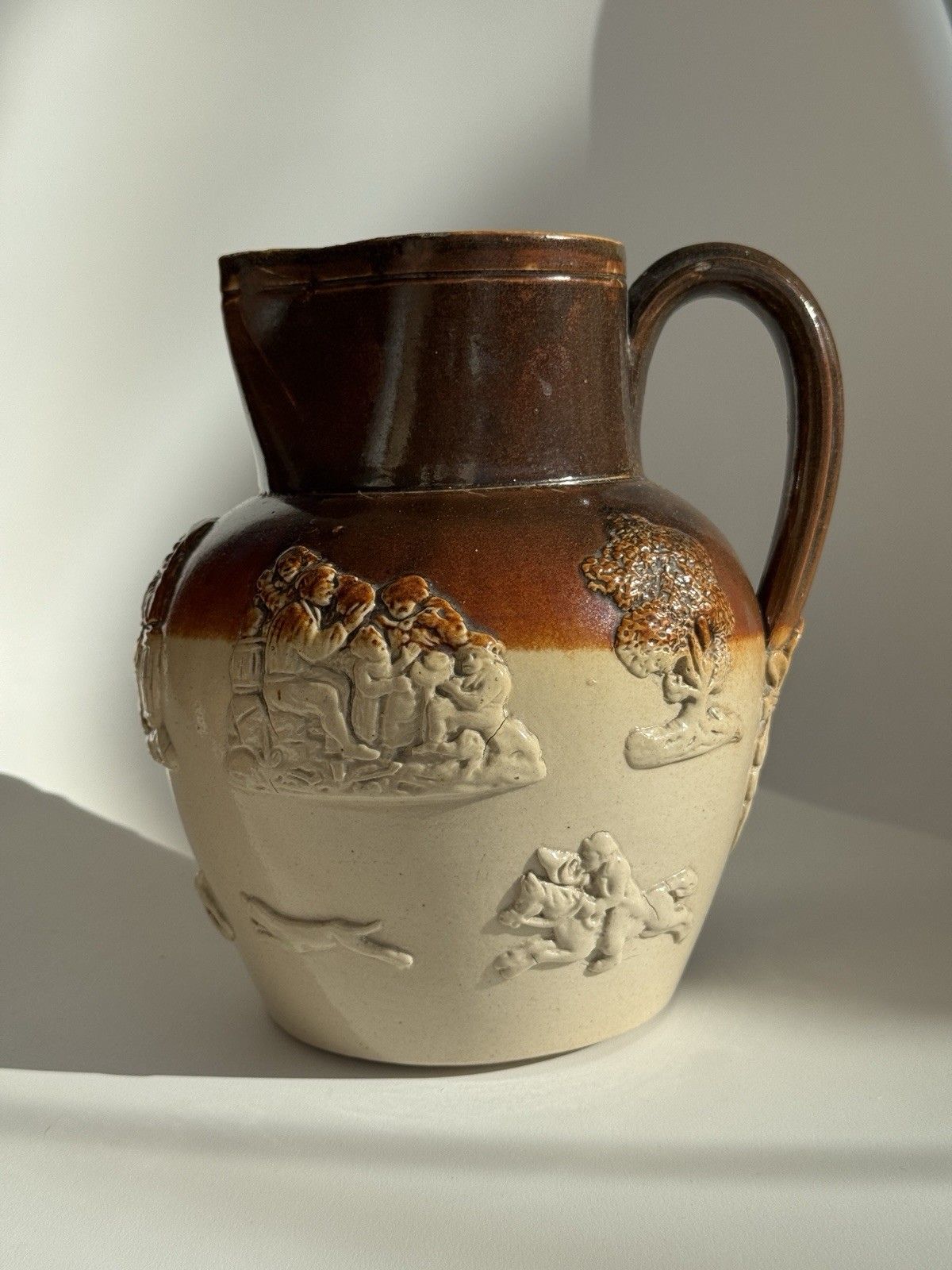 70.0 Large Antique Doulton Lambeth Pottery Salt Glaze Jug C1880 photo