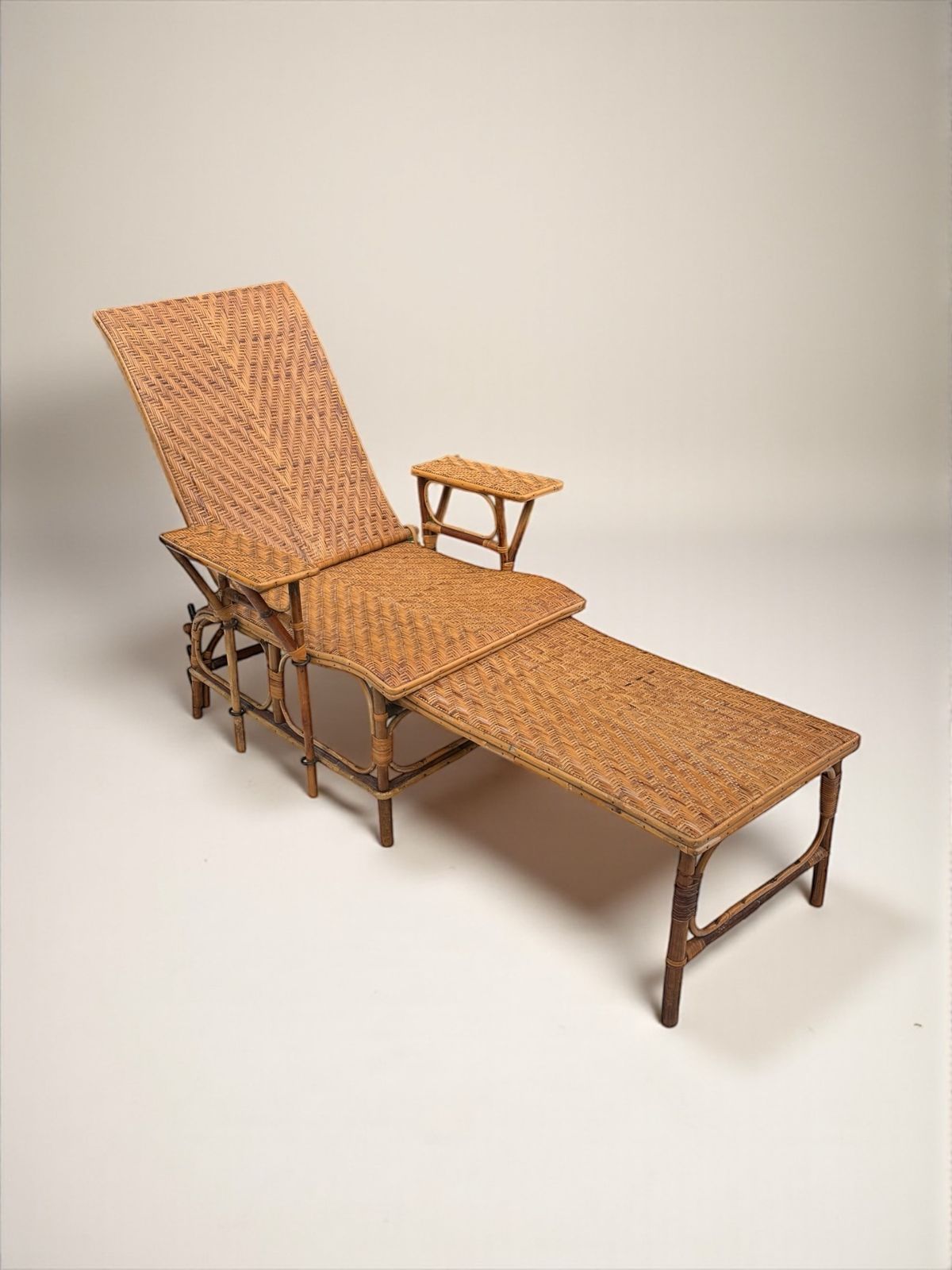 A French Early C 20th Steamer Lounge Chair In Bamboo And Cane photo Furniture