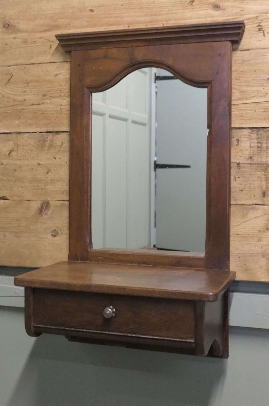 Wall Hanging Arts And Crafts Chestnut Cloakroom Mirror With Shelf, Cloakroom Or Bathroom photo for sale