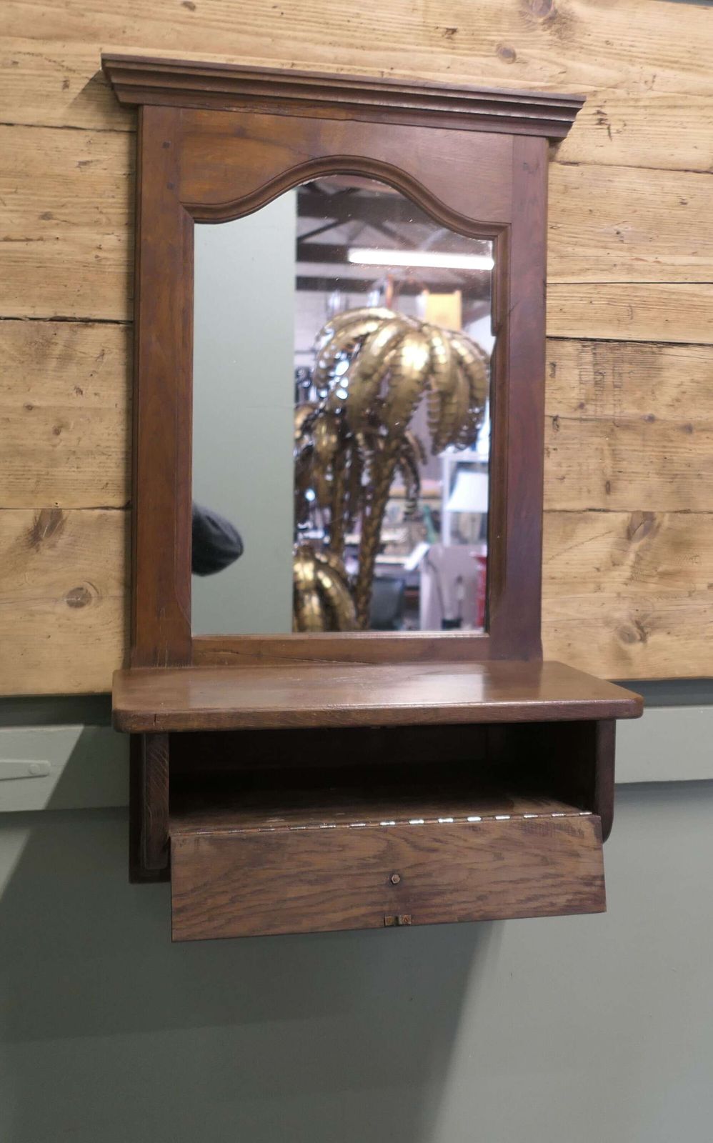 Wall Hanging Arts And Crafts Chestnut Cloakroom Mirror With Shelf, Cloakroom Or Bathroom photo 960.0