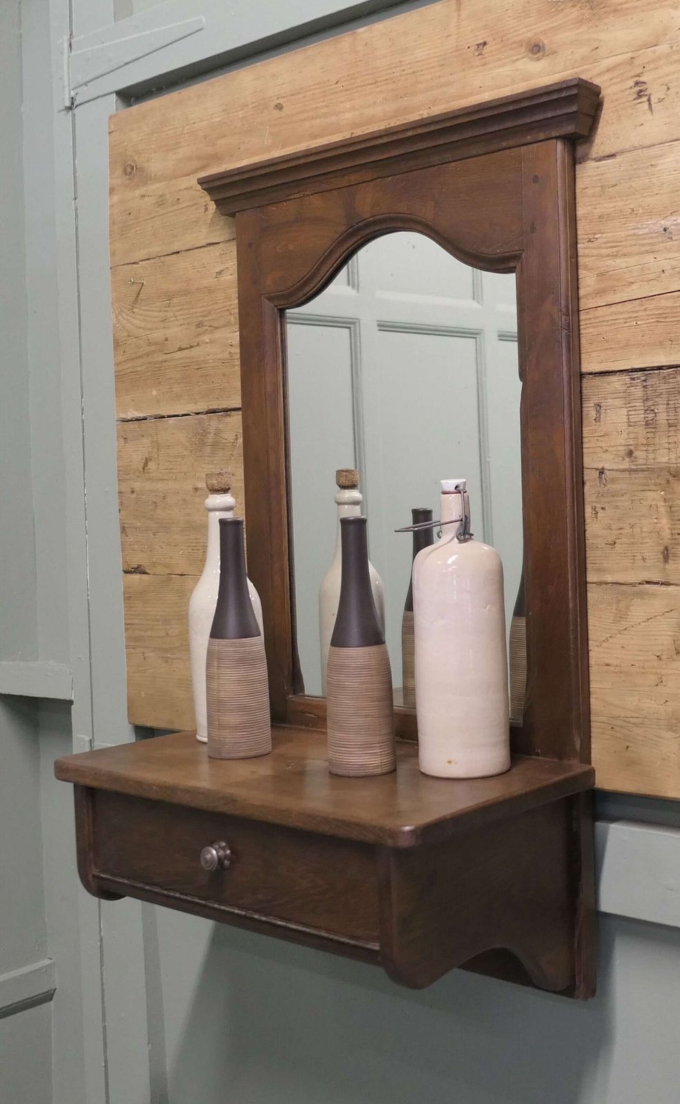 Wall Hanging Arts And Crafts Chestnut Cloakroom Mirror With Shelf, Cloakroom Or Bathroom photo buy