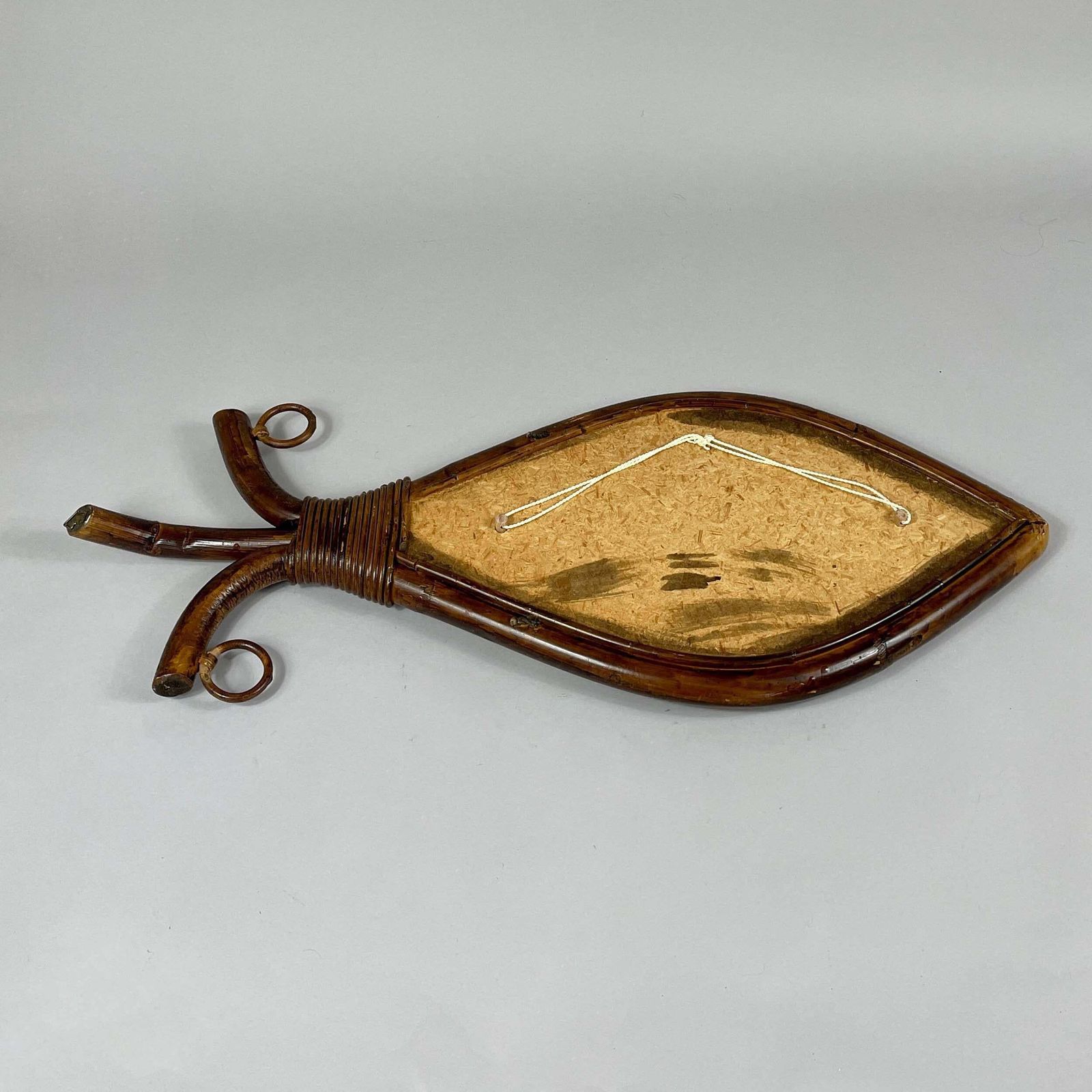 Mid Century Bamboo & Rattan Fish Shaped Mirror, France 1950s photo vintage