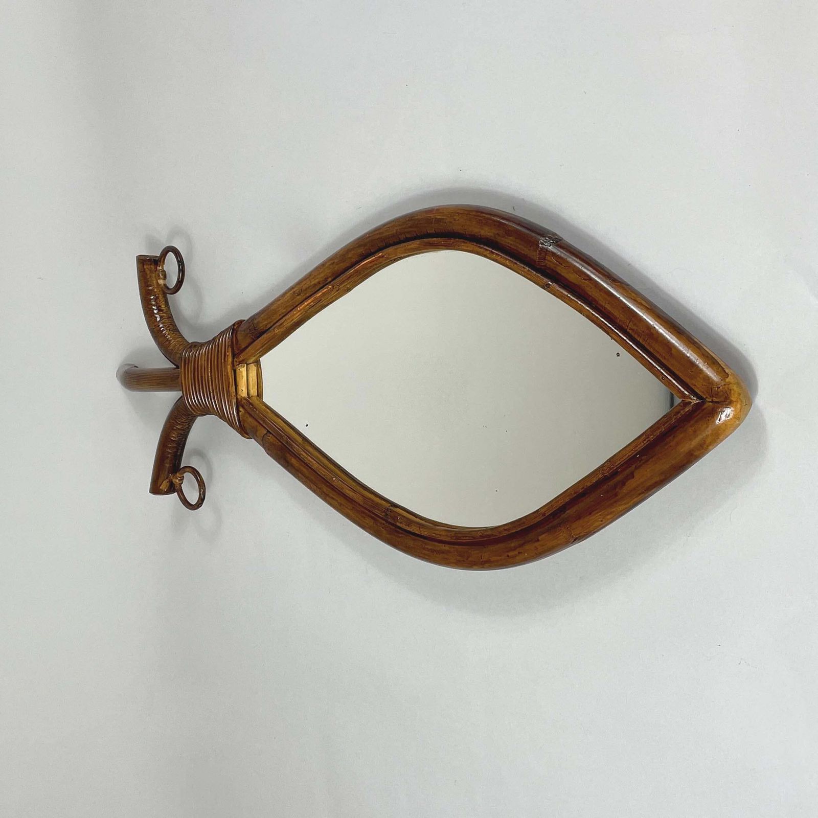 photo buy Mid Century Bamboo & Rattan Fish Shaped Mirror, France 1950s