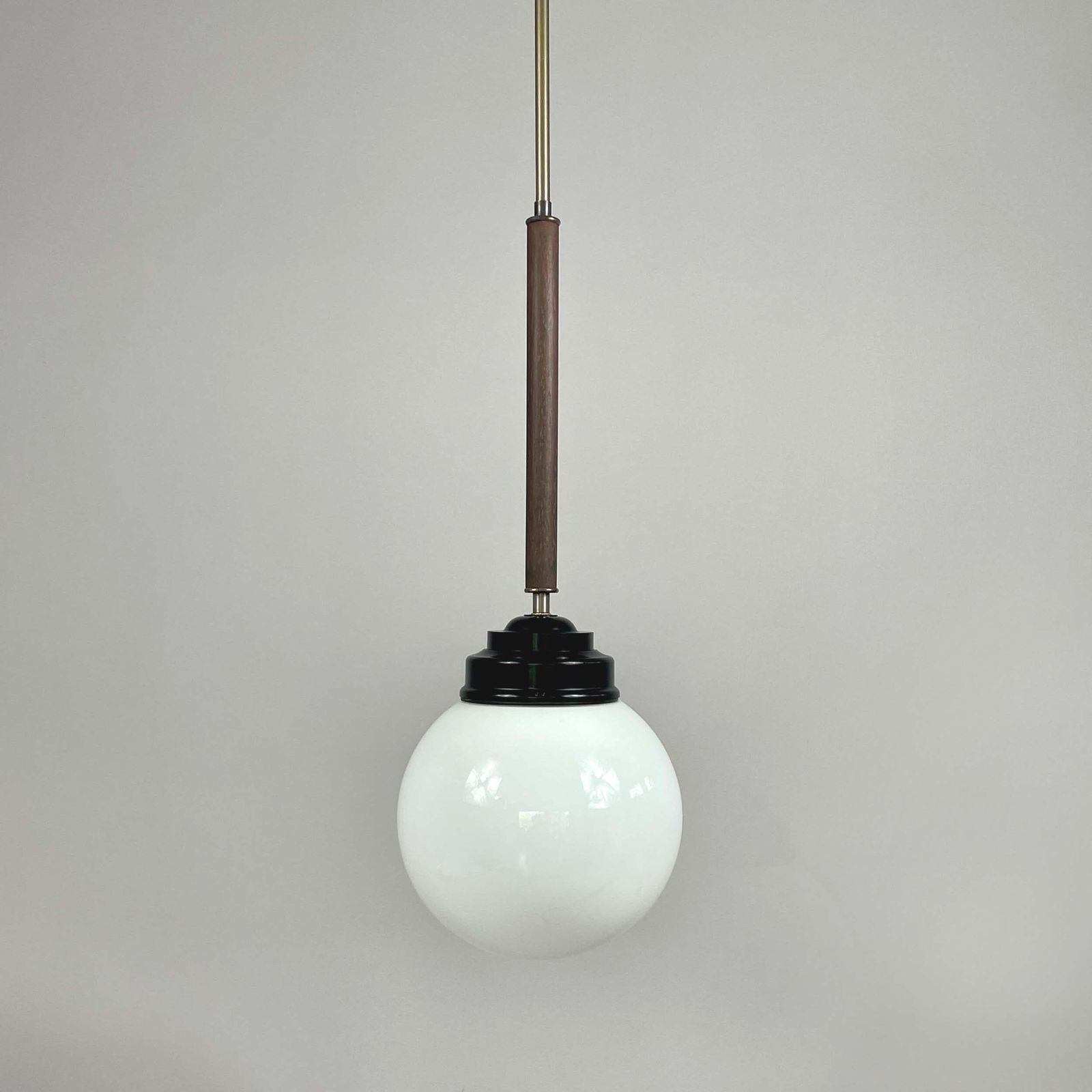 photo furniture Pair Opaline Glass, Bakelite & Wood Pendants By Sieverts Kabelverk, Sweden 1940s