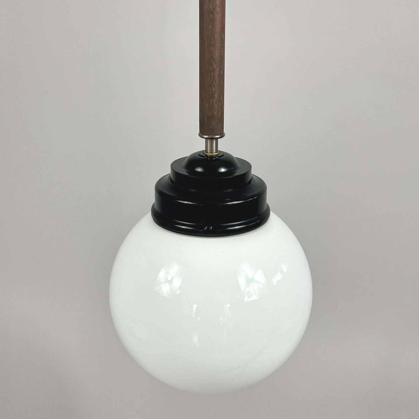 Lighting Pair Opaline Glass, Bakelite & Wood Pendants By Sieverts Kabelverk, Sweden 1940s photo