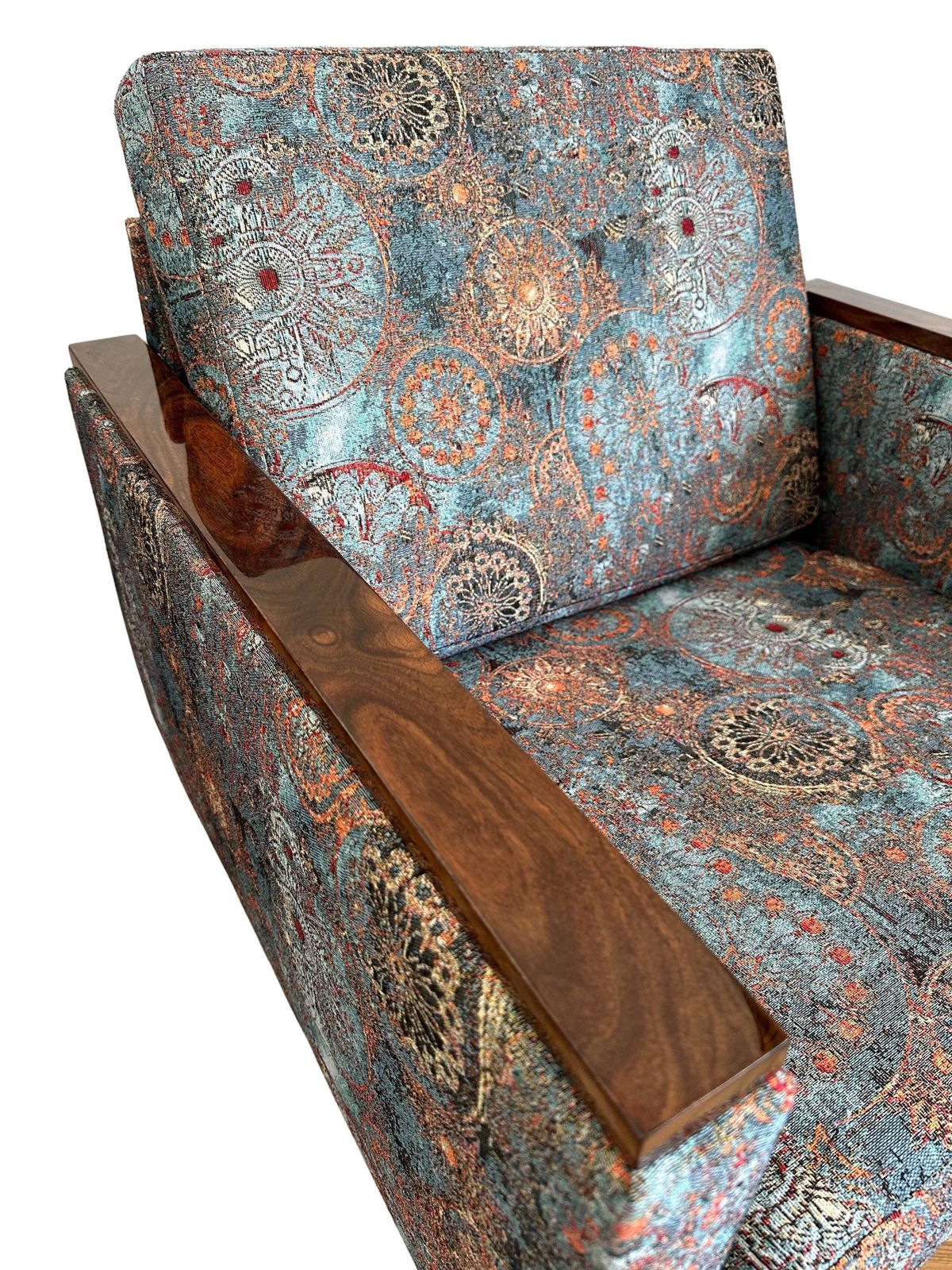 photo vintage Mid Century Geometric Armchairs With Ethnic Motif, Europe, 1970s