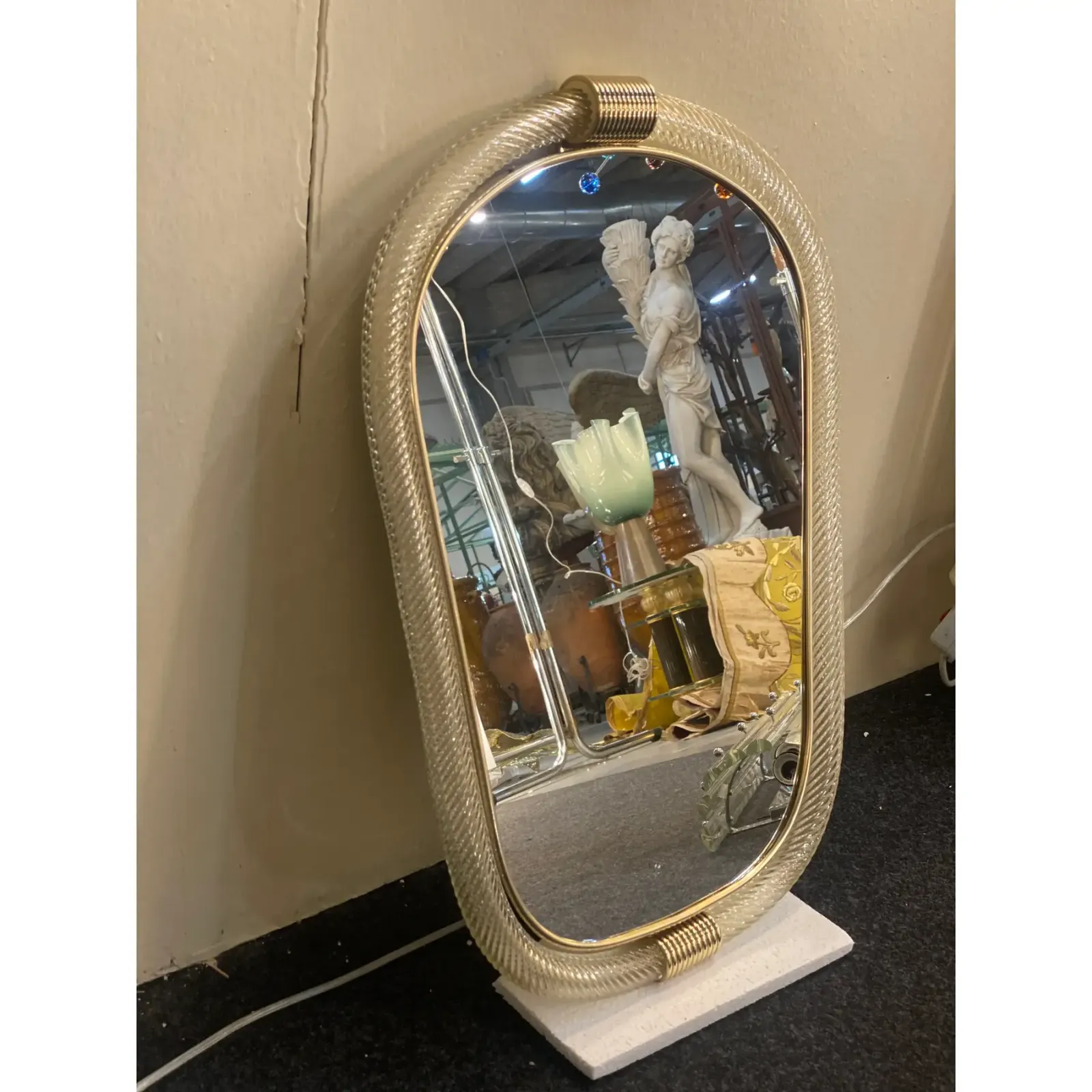 Venetian "Torciglione" Torchon Murano Glass Wall Mirror In Barovier Style photo furniture