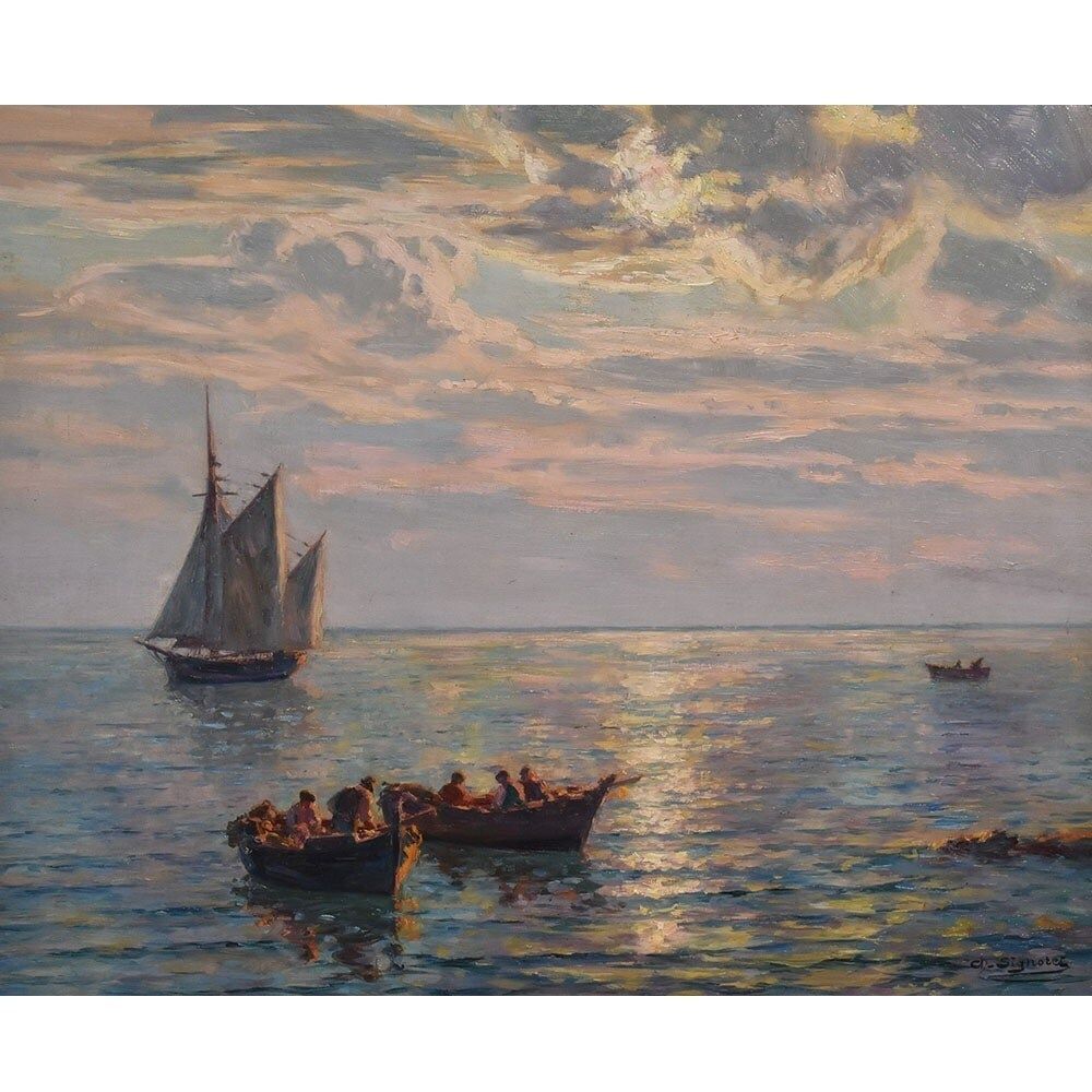 Antique Marine Painting, Sailing Ship, Seascape, Late 19th Century photo for sale