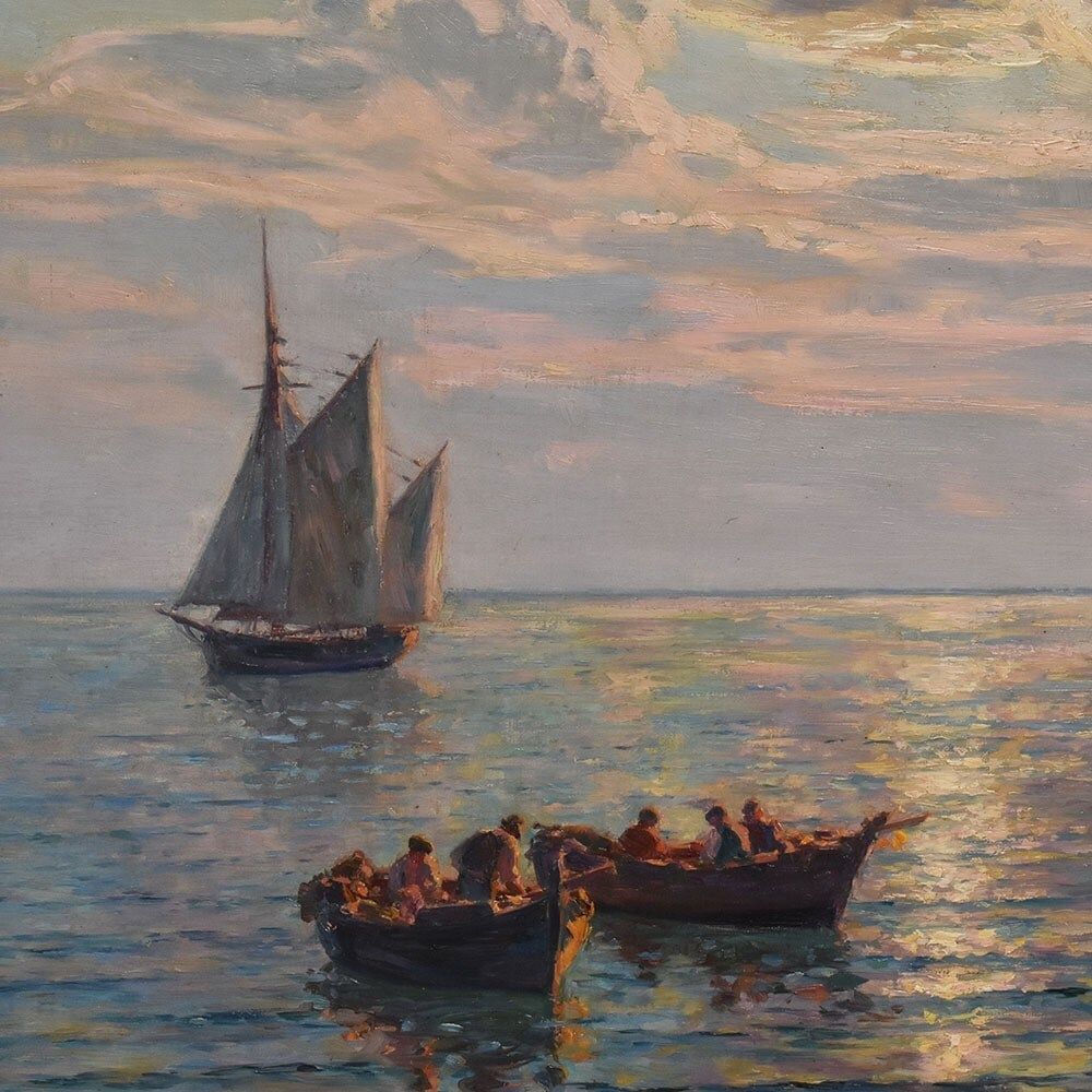 Antique Marine Painting, Sailing Ship, Seascape, Late 19th Century photo Art