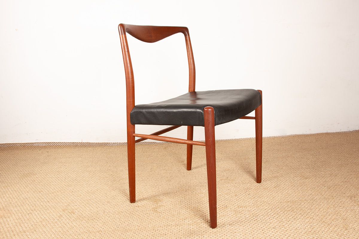 Pair Of Danish Teak And Skai Chairs By Lyngfeldt Larsen For Soren Willadsen Mobelfabrik 1960. photo for sale