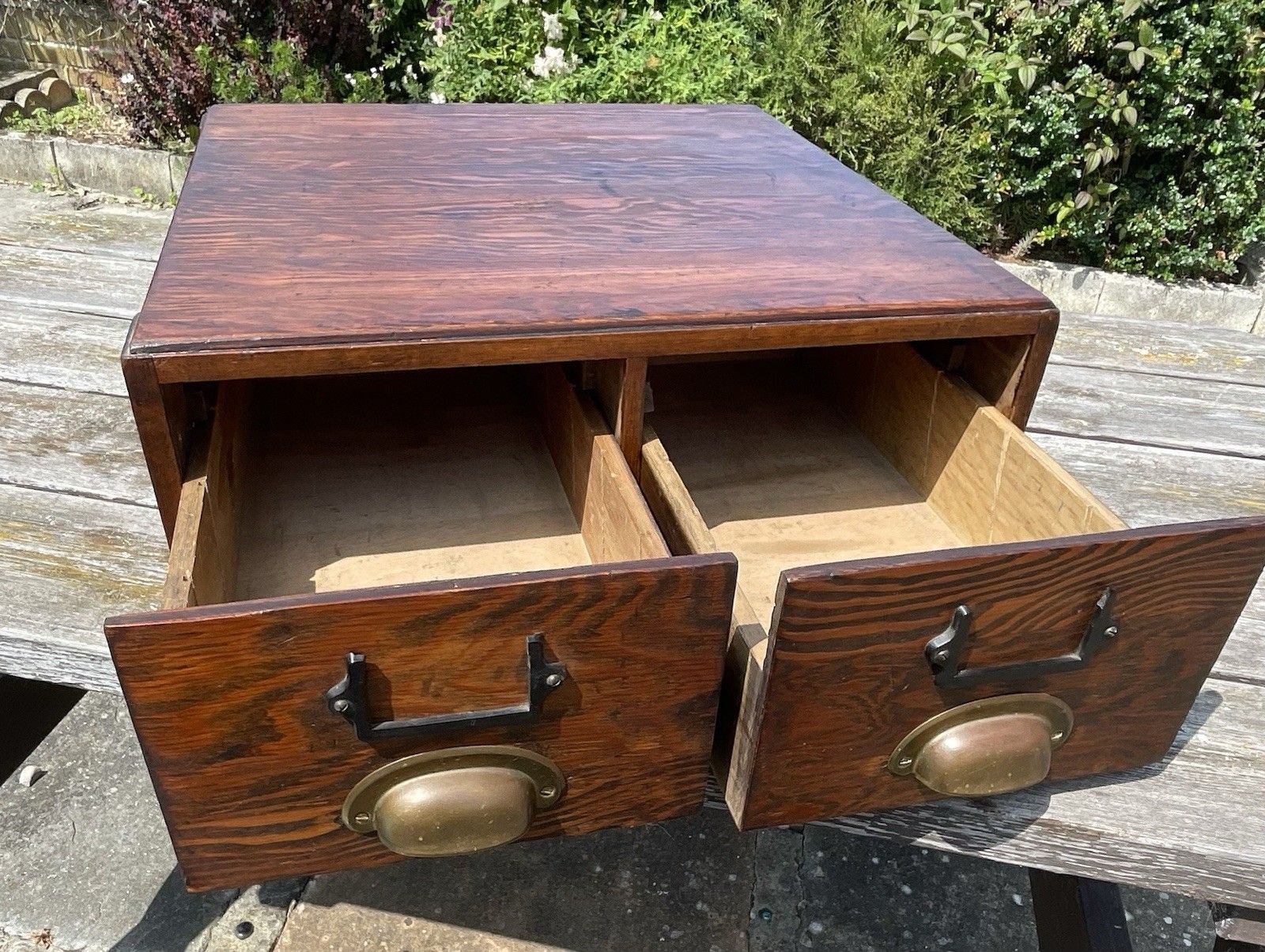 Rare Reeves & Sons Table Top Filing Index Oak Drawers Dated 1945 Larger Size photo vinterior