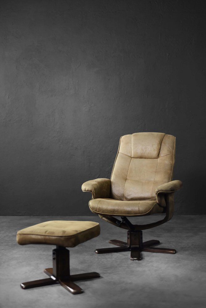 Set Of Mid Century Modern Danish Brown Swivel Chair & Ottoman, 1960s photo vinterior
