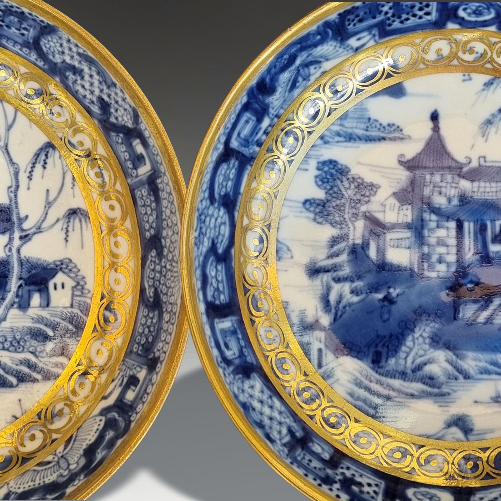 Chinese Qianlong Period 18thc Pair Of  Export Dishes Gilded B&W Circa 1760 photo Home Decor