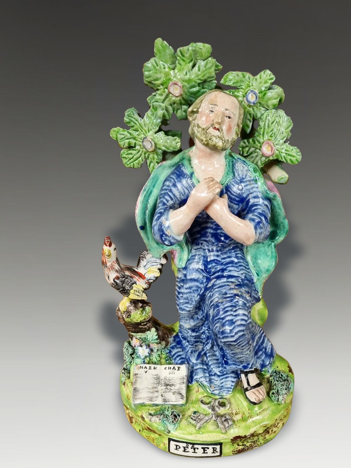 C1805 Early English Pottery Figure Of St Peter Probably Walton Superb 24cm H