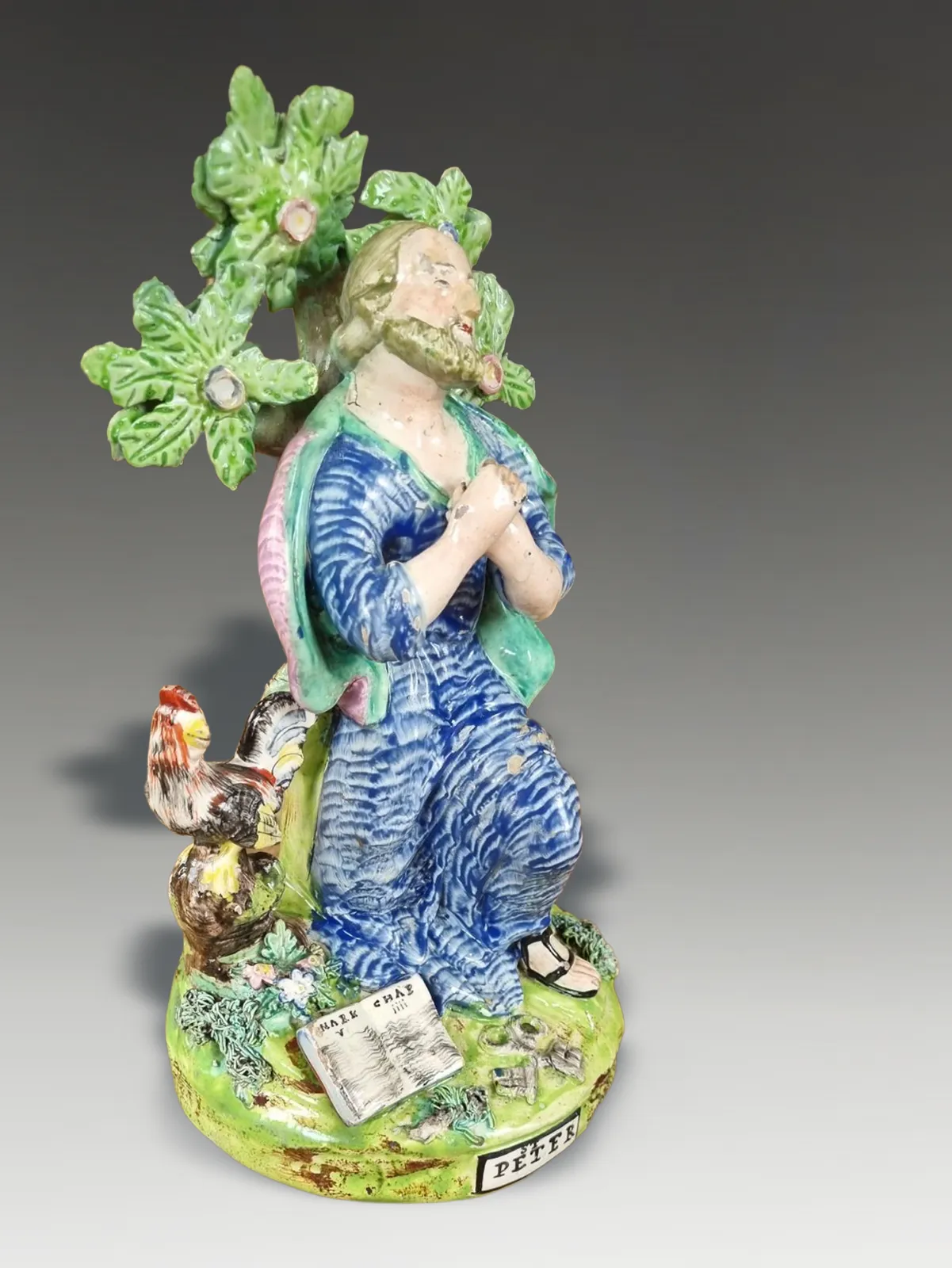 C1805 Early English Pottery Figure Of St Peter Probably Walton Superb 24cm H photo for sale