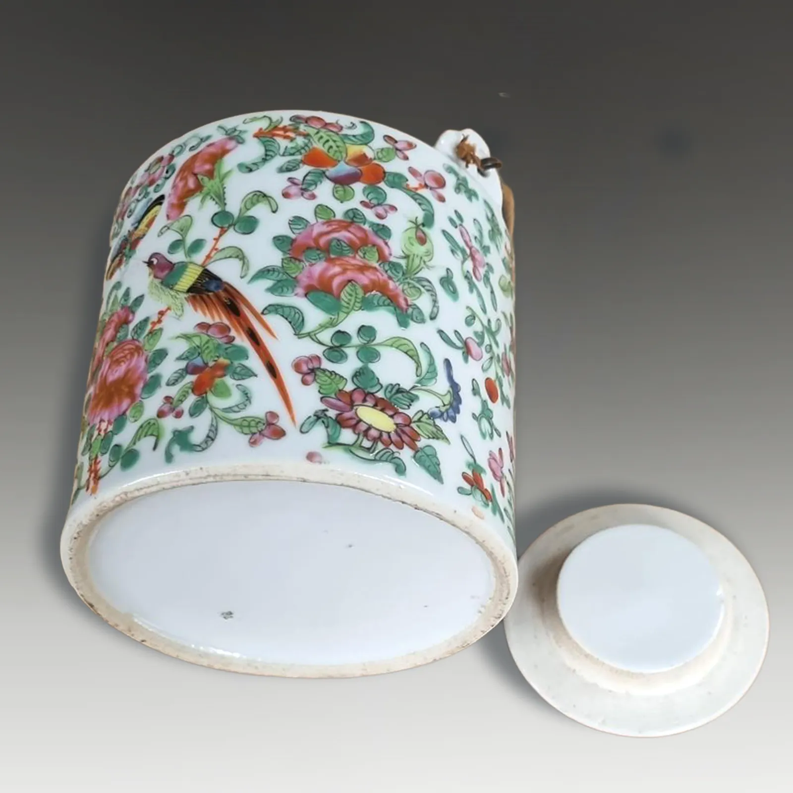 Antique Chinese "Rose Canton"  Teapot With Original Handles Circa 1870 15cm  H photo vinterior