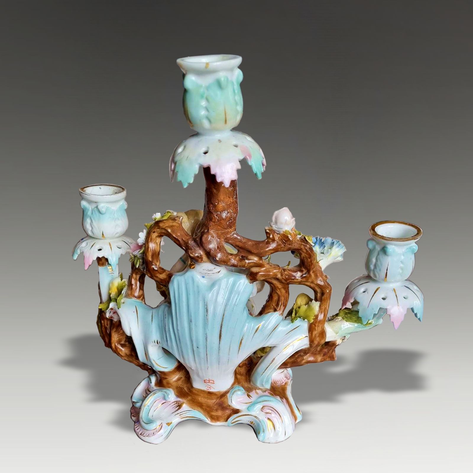 C1805 Duesbury Derby Porcelain Figurative  Candelabra  Highly Decorated  24cm H photo for sale