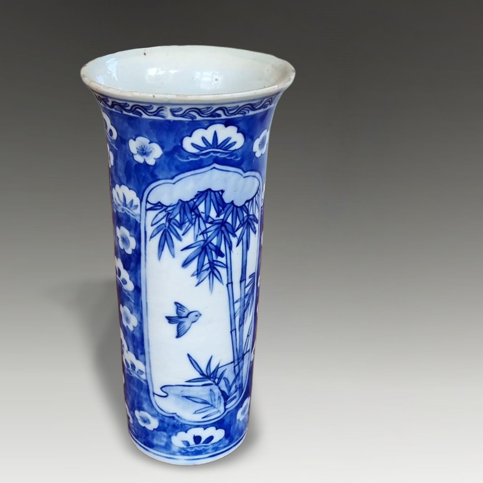 Chinese Antique Large Trumpet Vase  19thc  Qing Dynasty 1644 1911 23cm 9" Tall photo for sale