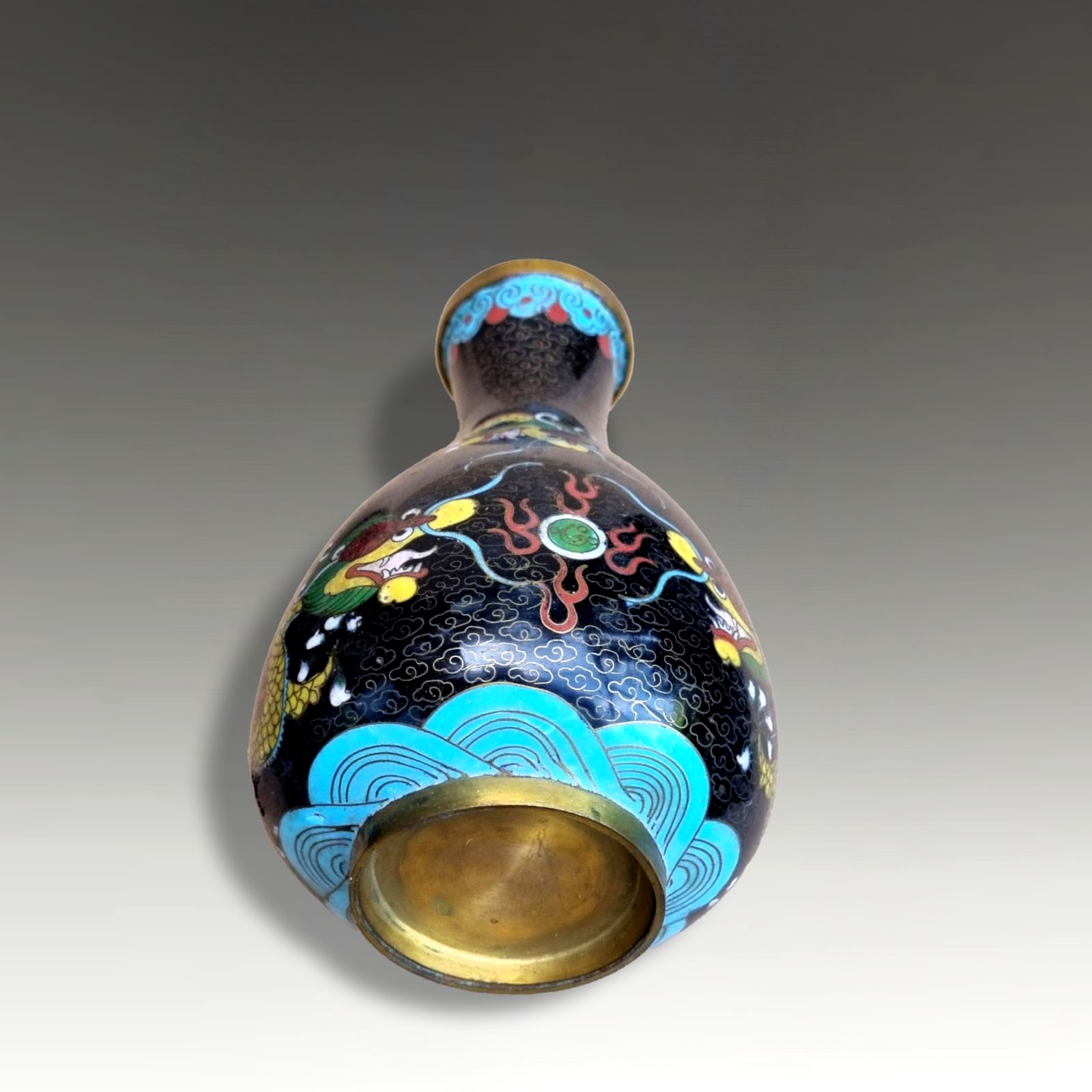 Chinese Cloisonne  Vase  Qing Dynasty Late 19thc  3 Dragons Flaming Pearl 17cm H photo buy