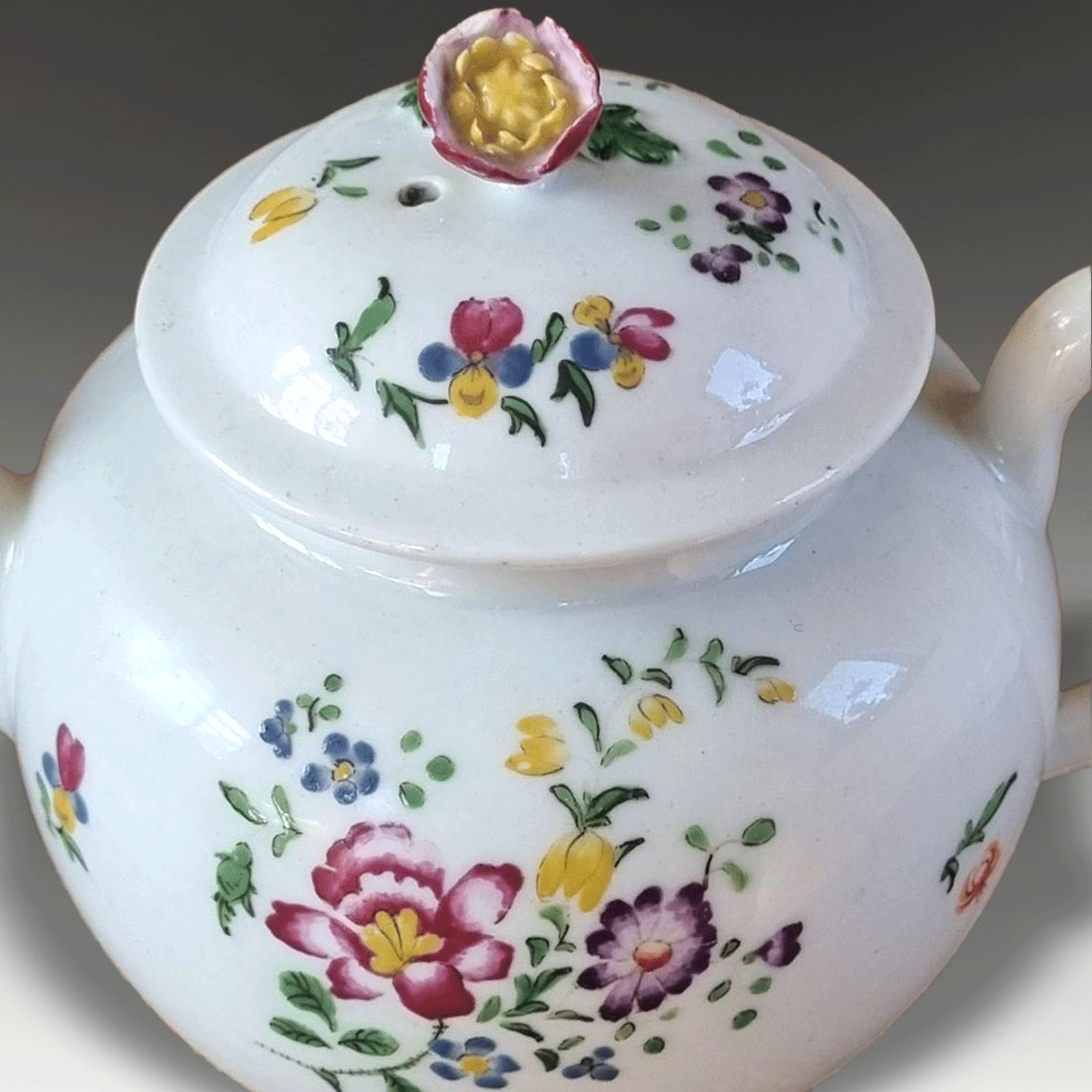 First Period Early DR Wall Worcester "Meissen" Botanical Teapot  Circa 1765 photo 375.0