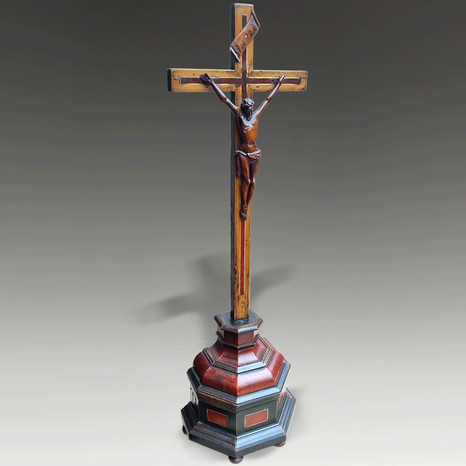 18thc Flemish Red Tortoiseshell & Fruitwood Corpus Christi Crucifix 52cm Tall photo furniture