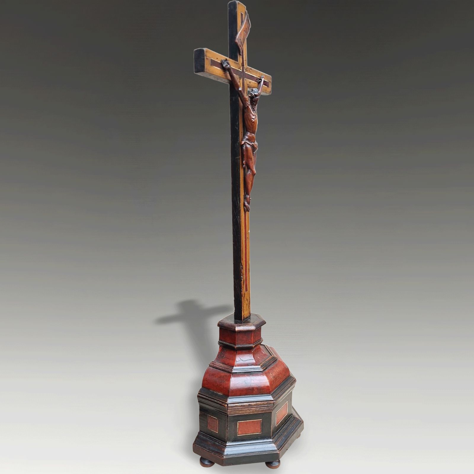 18thc Flemish Red Tortoiseshell & Fruitwood Corpus Christi Crucifix 52cm Tall photo for sale