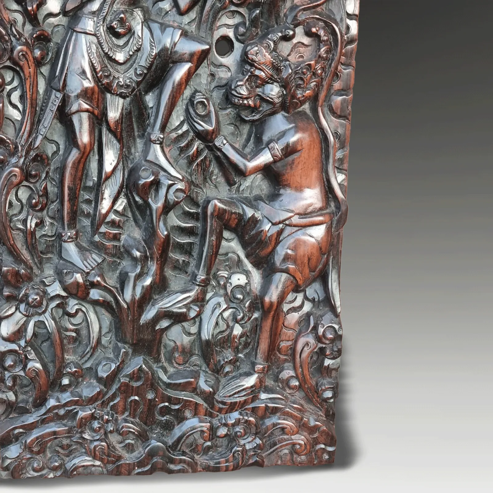 Balinese Antique Macassar Ebony Carved Panel  Superb Quality /Patination  45cm H photo Art