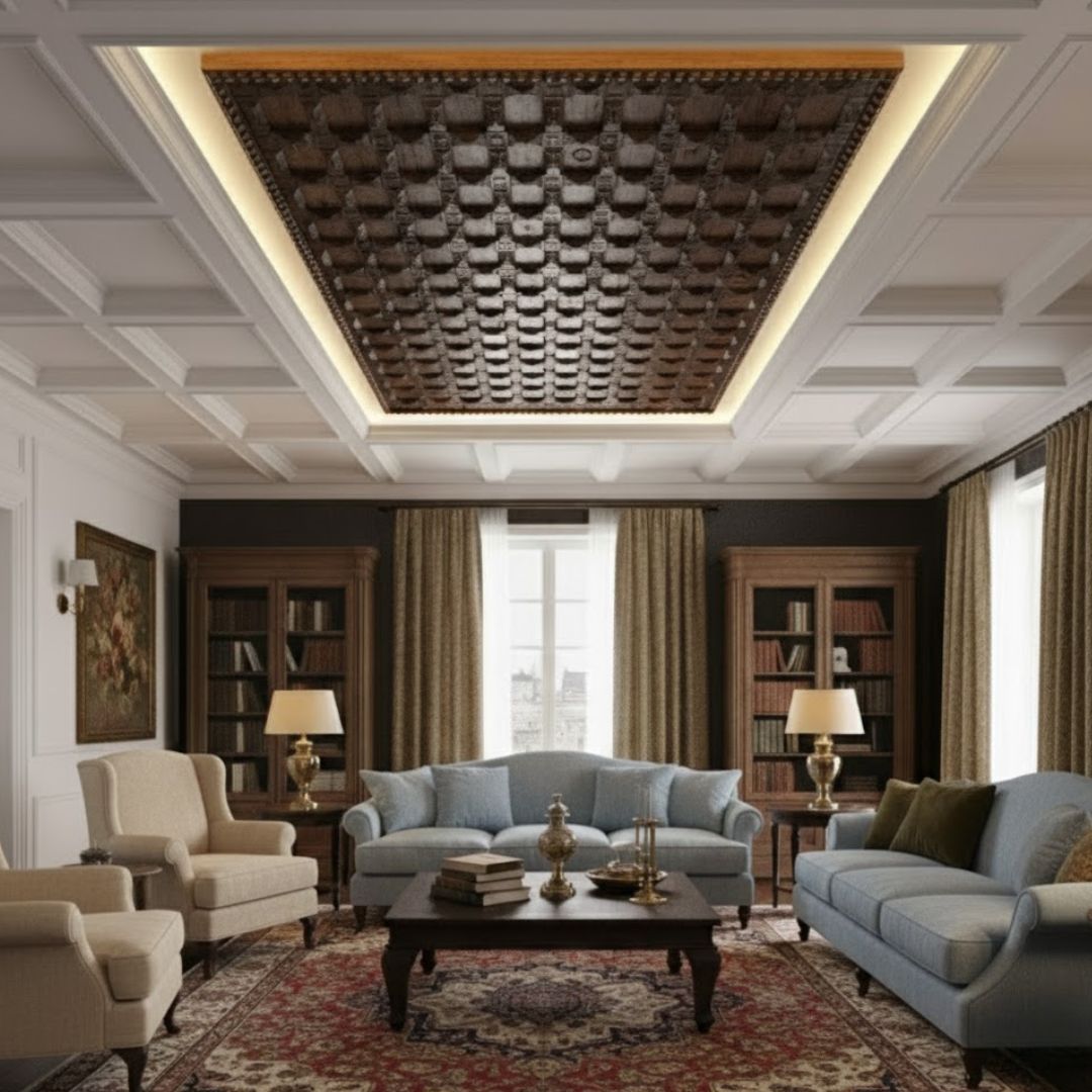 Antique Indian Teakwood & Brass Ceiling Decor (Circa 1900) – Hand Carved Ceiling Or Wall Art From Haveli Architecture photo furniture