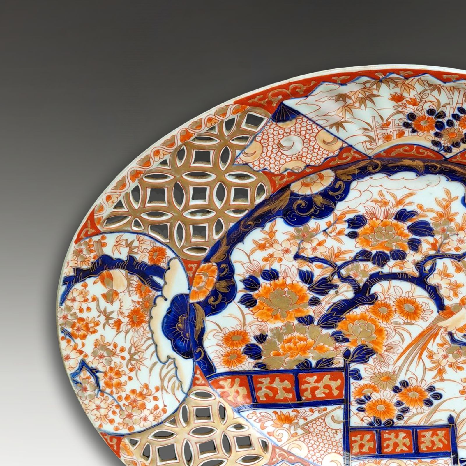 Japanese Meiji Period Large Pierced Oval Charger Imari Dish  Superb Quality 40cm photo for sale