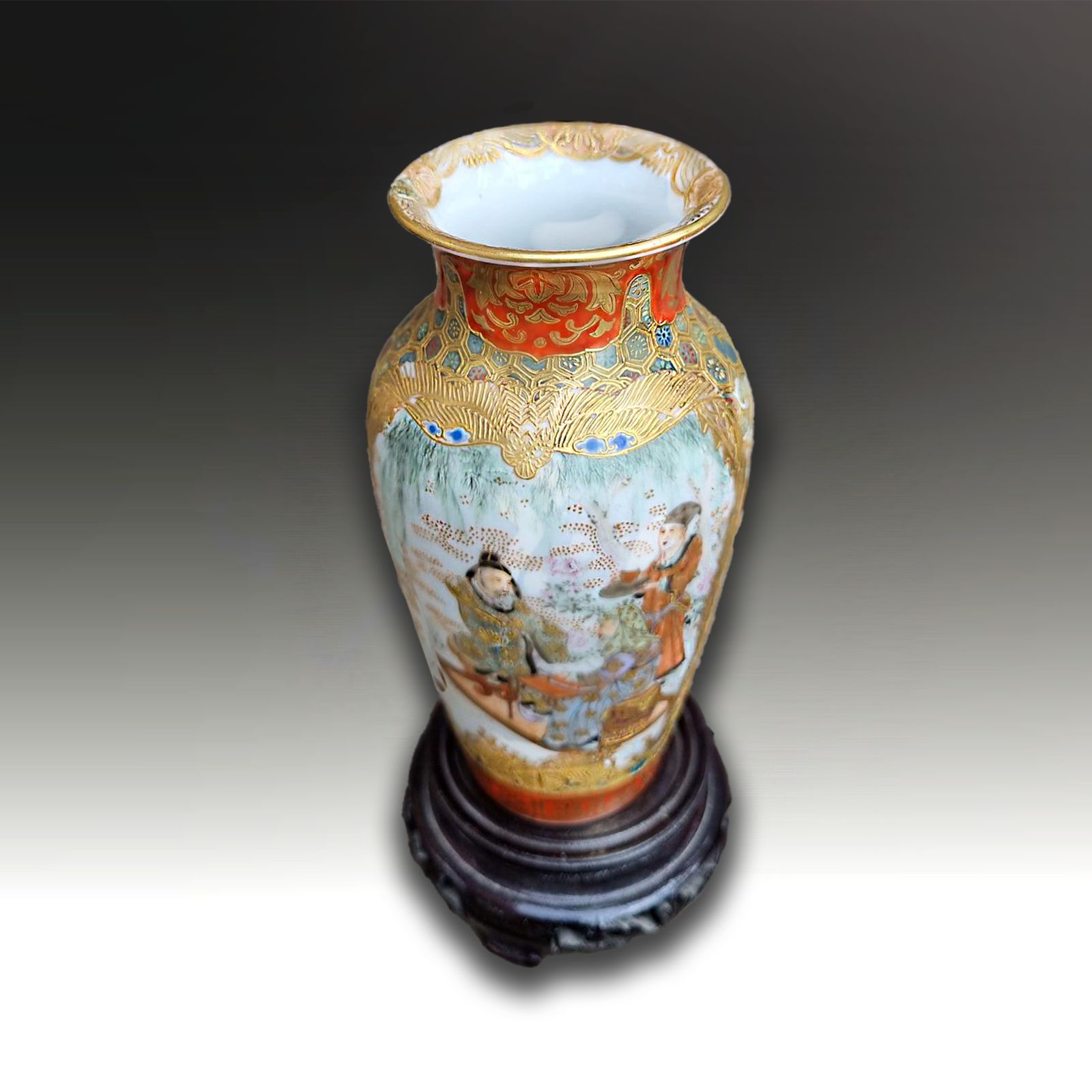 Japanese Meiji Kutani Satsuma Vase Of Incredible Quality.  16cm (6.5") High photo furniture