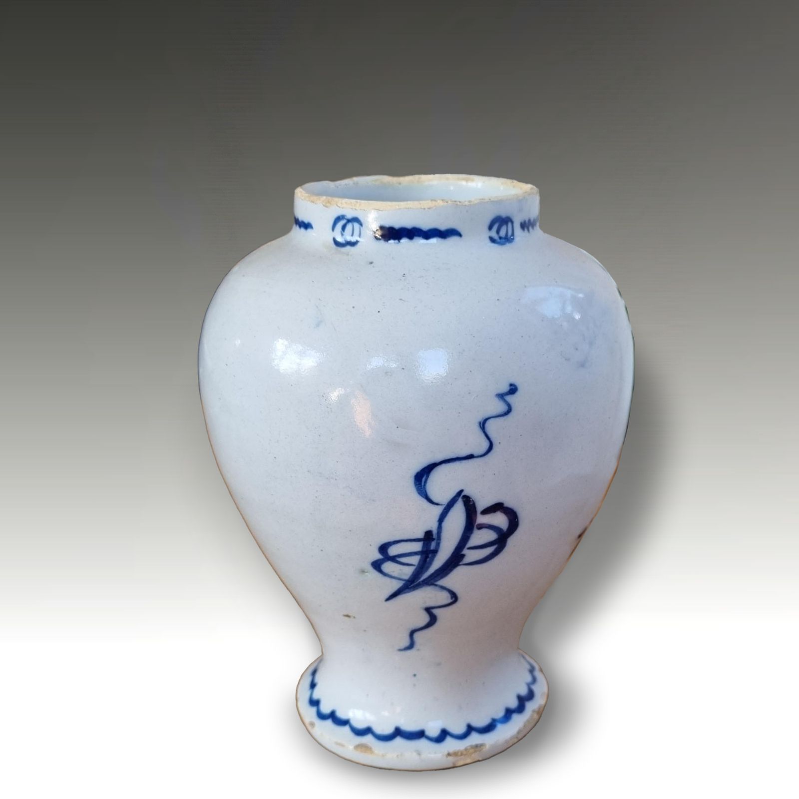 18th Century Dutch Delft Vase Superb Form And Decoration  River Scene  17cm H photo for sale