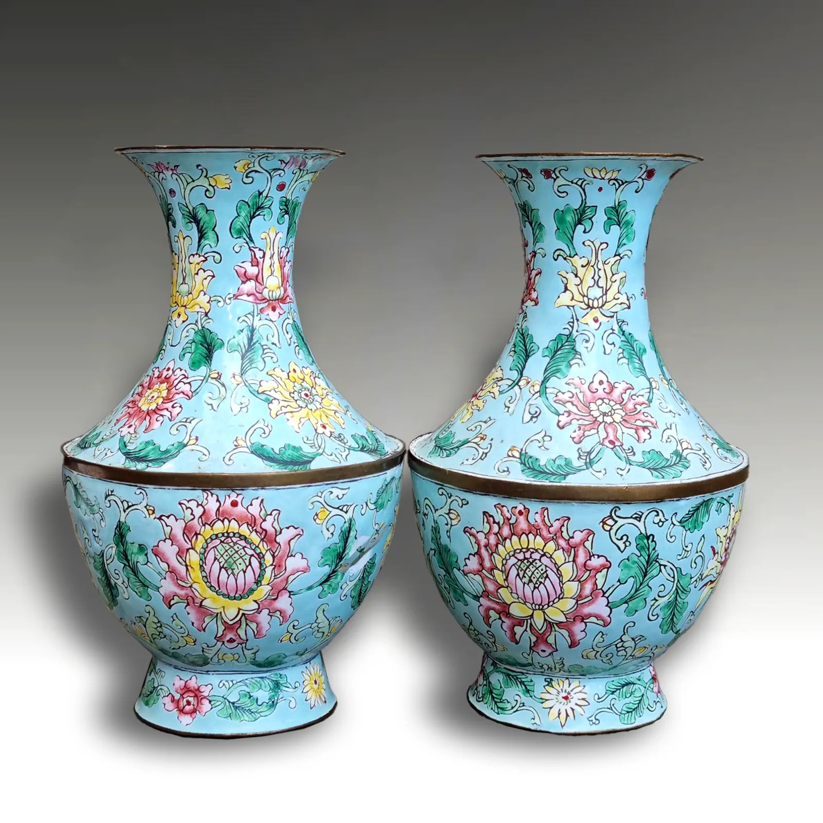 Chinese Antique Canton Enamel Pair Of Vases  Qing Dynasty 19th C  Superb  21cm photo furniture
